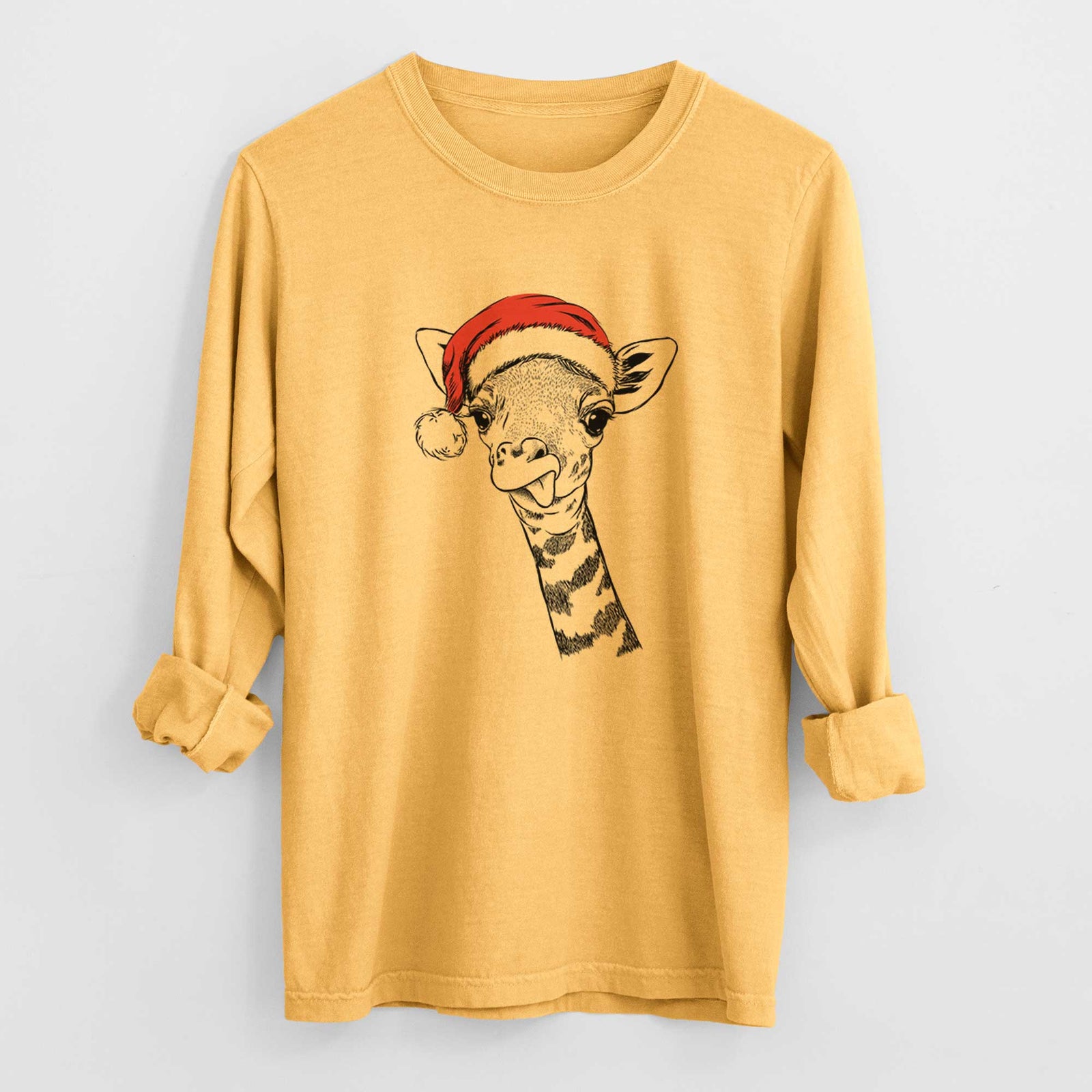 Santa Mel the Baby Giraffe - Men's Heavyweight 100% Cotton Long Sleeve