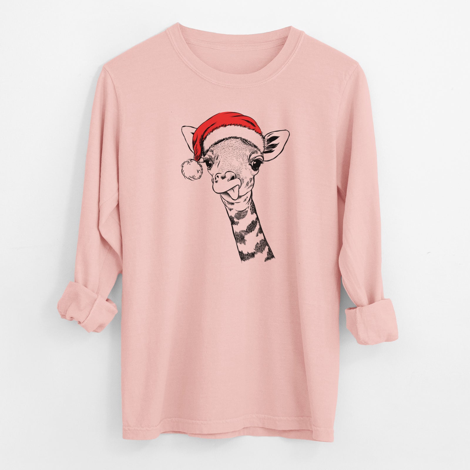 Santa Mel the Baby Giraffe - Men's Heavyweight 100% Cotton Long Sleeve