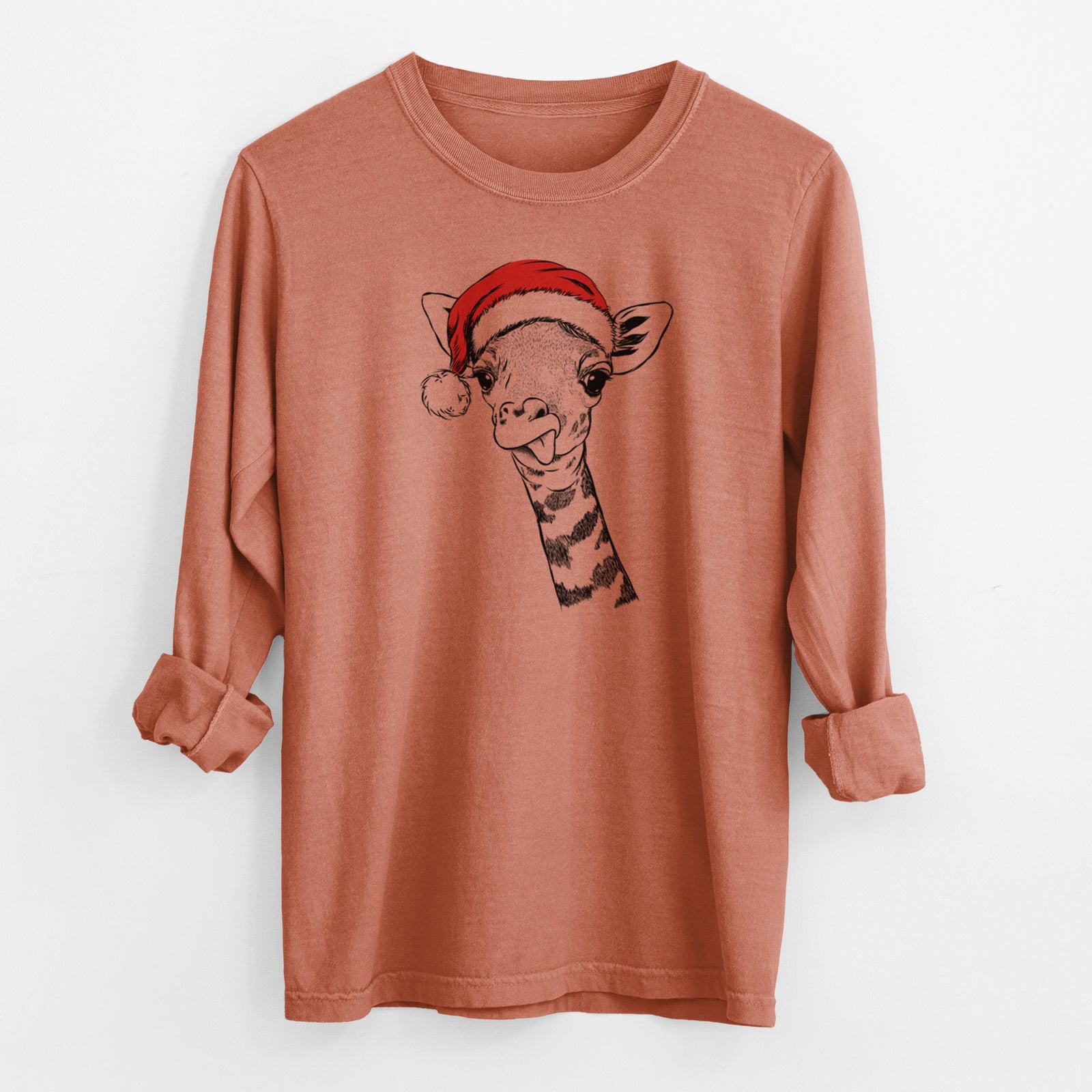 Santa Mel the Baby Giraffe - Men's Heavyweight 100% Cotton Long Sleeve