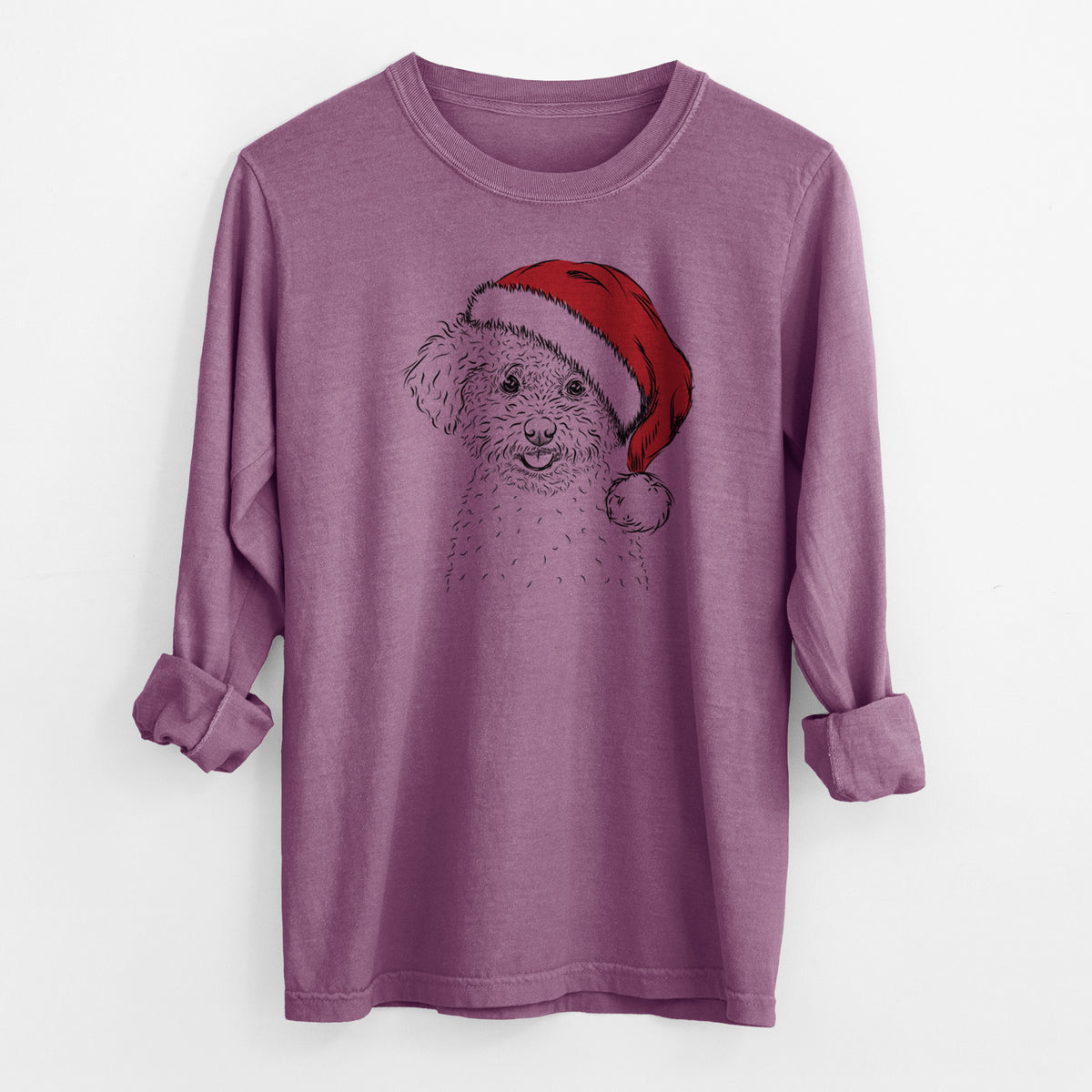 Santa Mickey the Bichon Frise - Men's Heavyweight 100% Cotton Long Sleeve