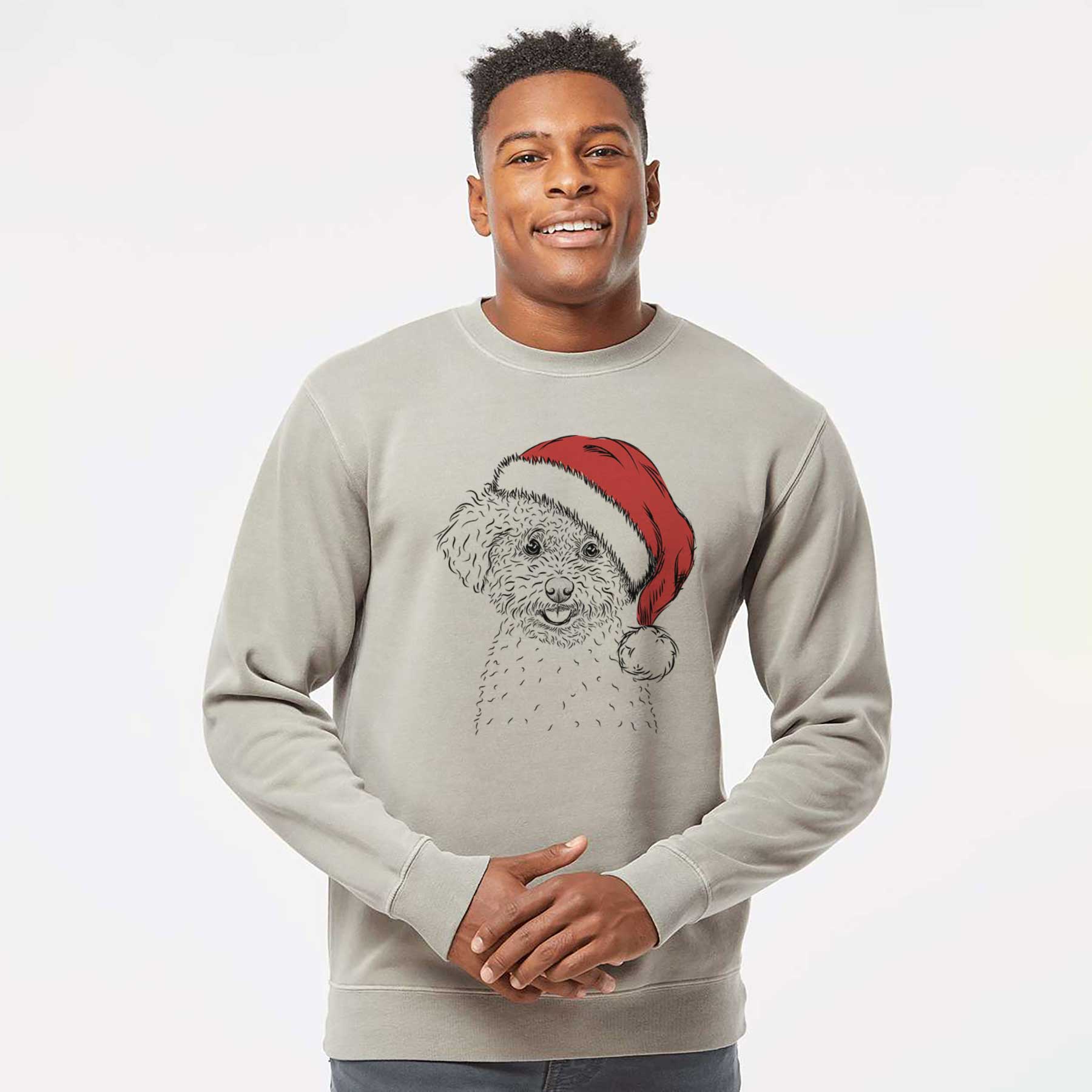 Santa Mickey the Bichon Frise - Unisex Pigment Dyed Crew Sweatshirt