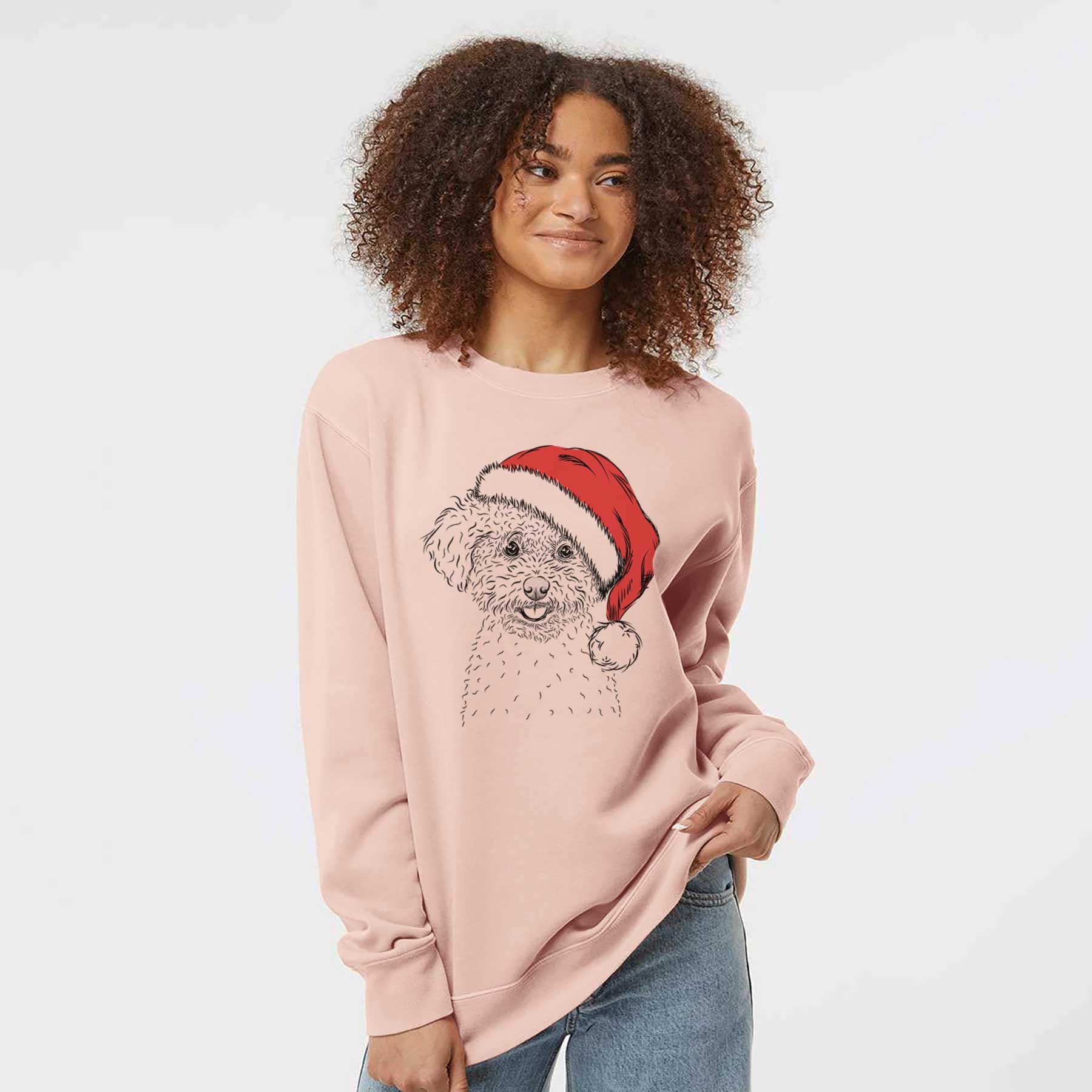 Santa Mickey the Bichon Frise - Unisex Pigment Dyed Crew Sweatshirt