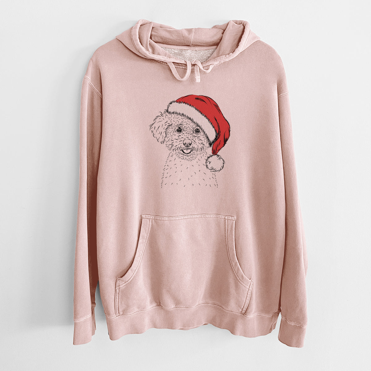 Santa Hat Mickey the Bichon Frise - Unisex Pigment Dyed Hoodie