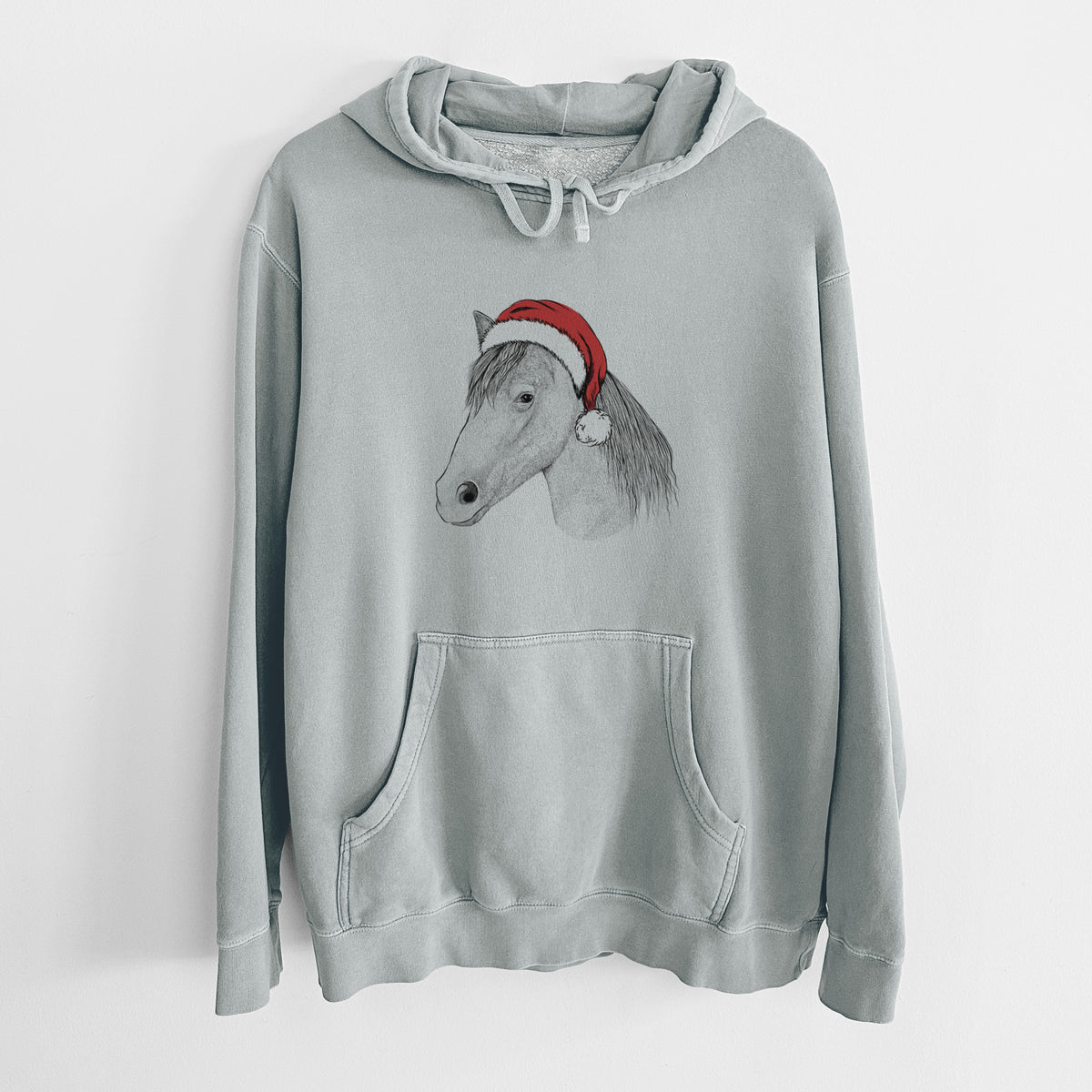 Santa Hat Midnight the Missouri Foxtrotter Horse - Unisex Pigment Dyed Hoodie