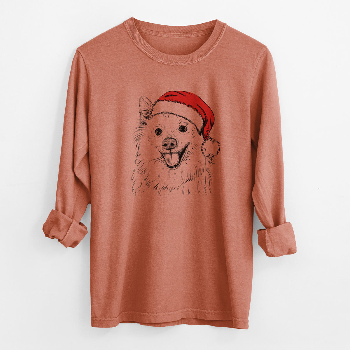 Santa Miki the American Eskimo - Men's Heavyweight 100% Cotton Long Sleeve