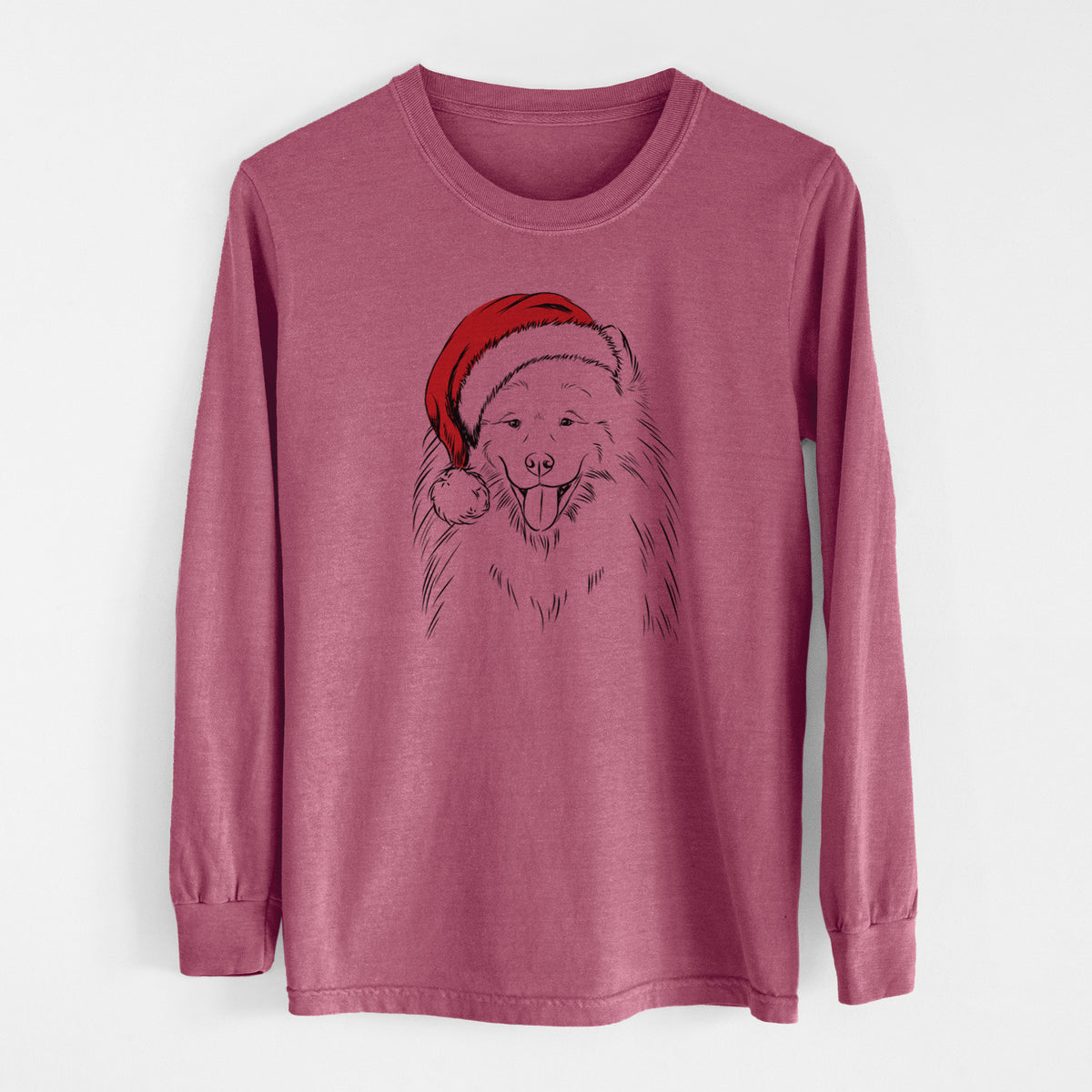 Santa Mikko the Samoyed - Men&#39;s Heavyweight 100% Cotton Long Sleeve