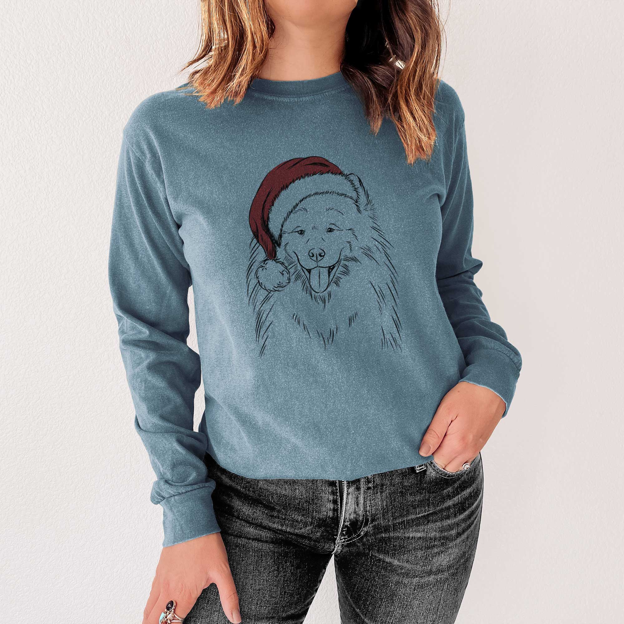 Santa Mikko the Samoyed - Men's Heavyweight 100% Cotton Long Sleeve