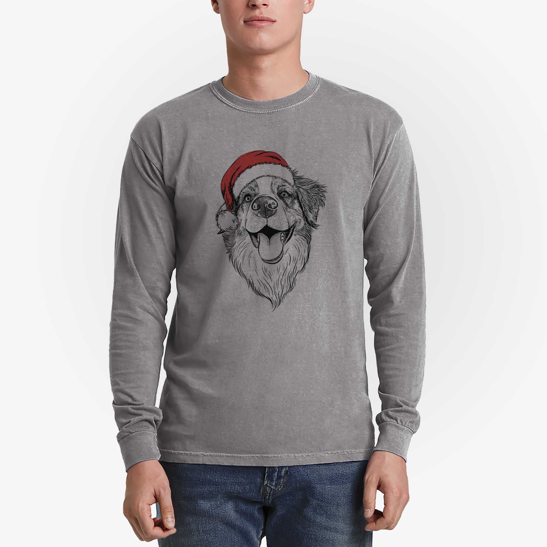 Santa Mila the Australian Shepherd - Men's Heavyweight 100% Cotton Long Sleeve