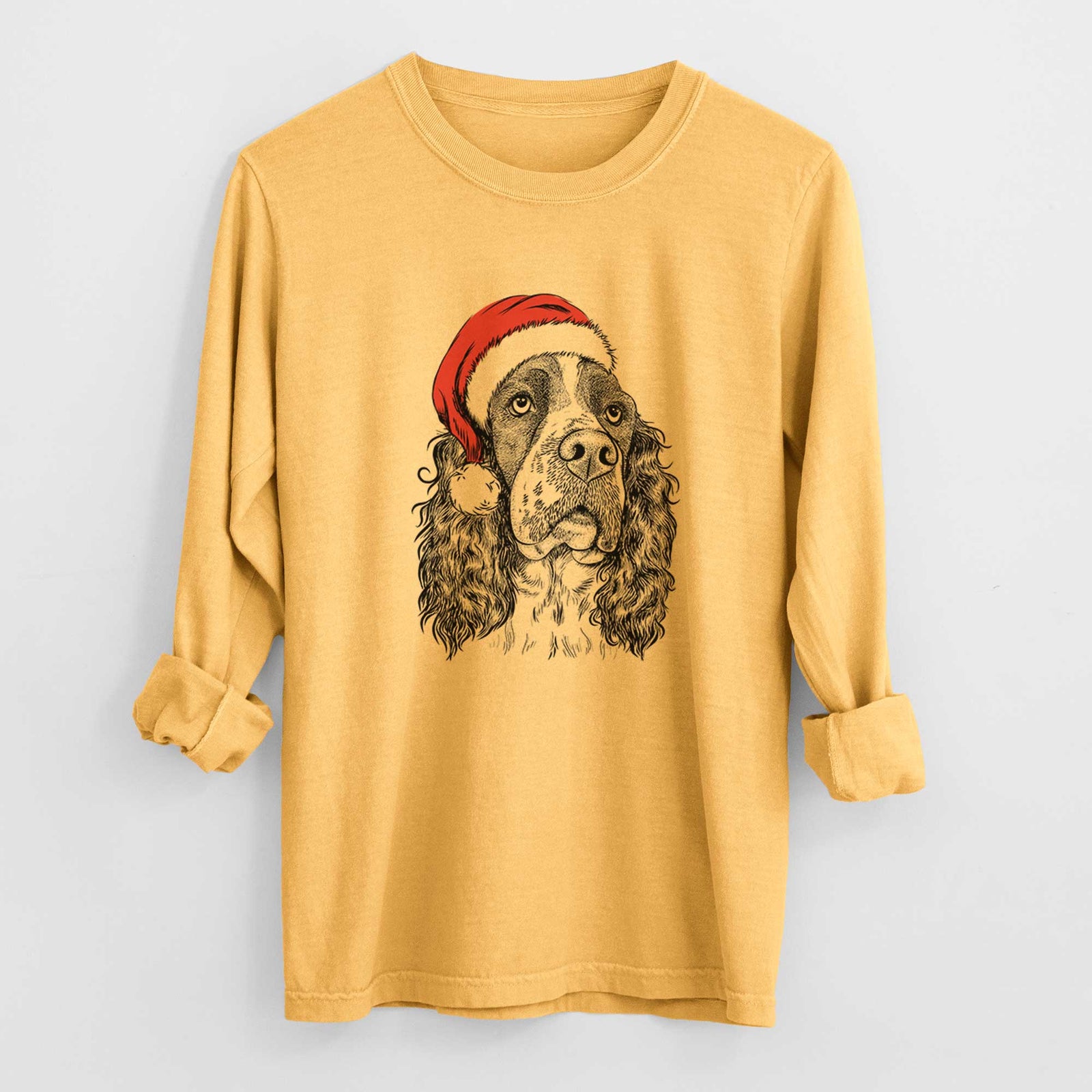 Santa Millie Mae the English Springer Spaniel - Men's Heavyweight 100% Cotton Long Sleeve