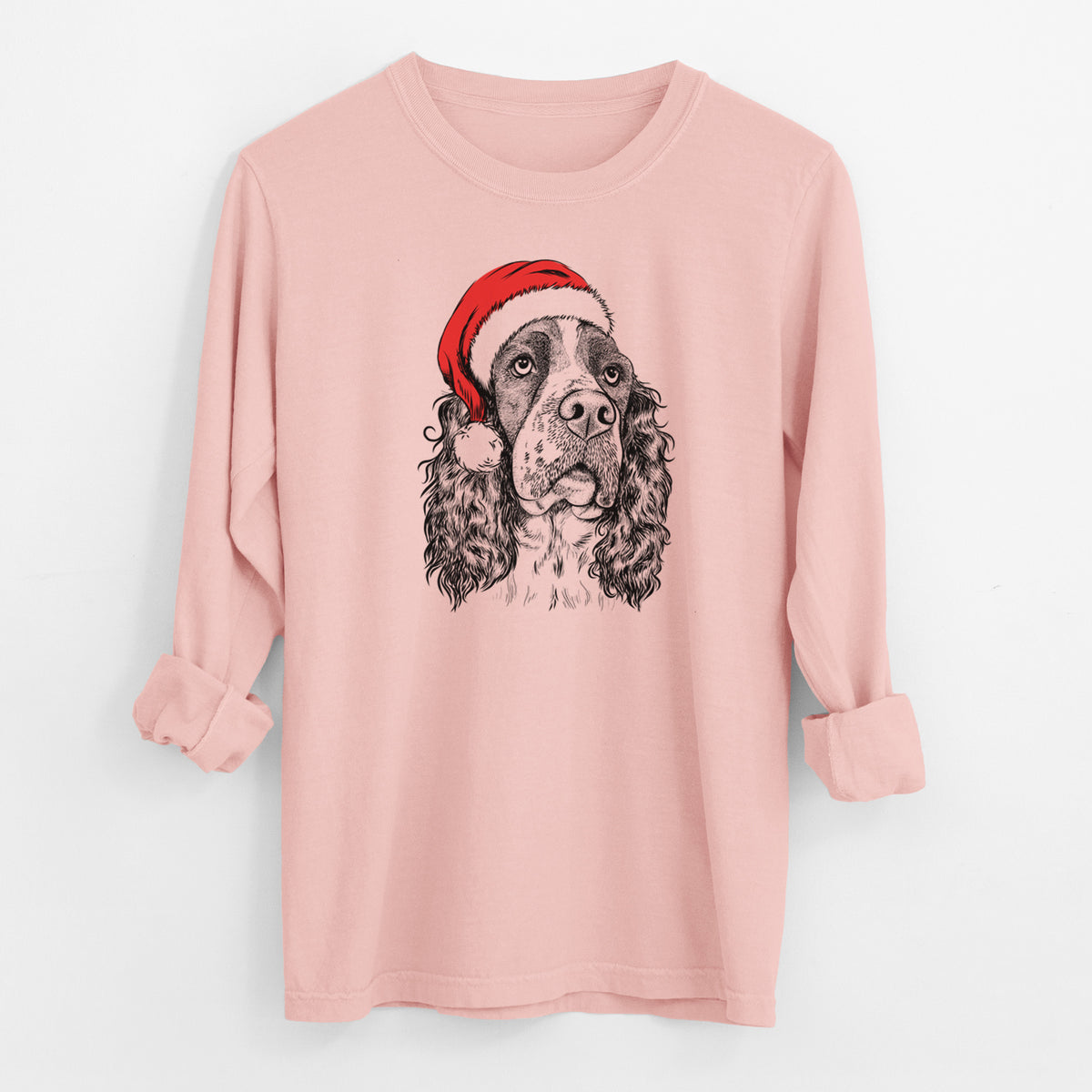 Santa Millie Mae the English Springer Spaniel - Men's Heavyweight 100% Cotton Long Sleeve