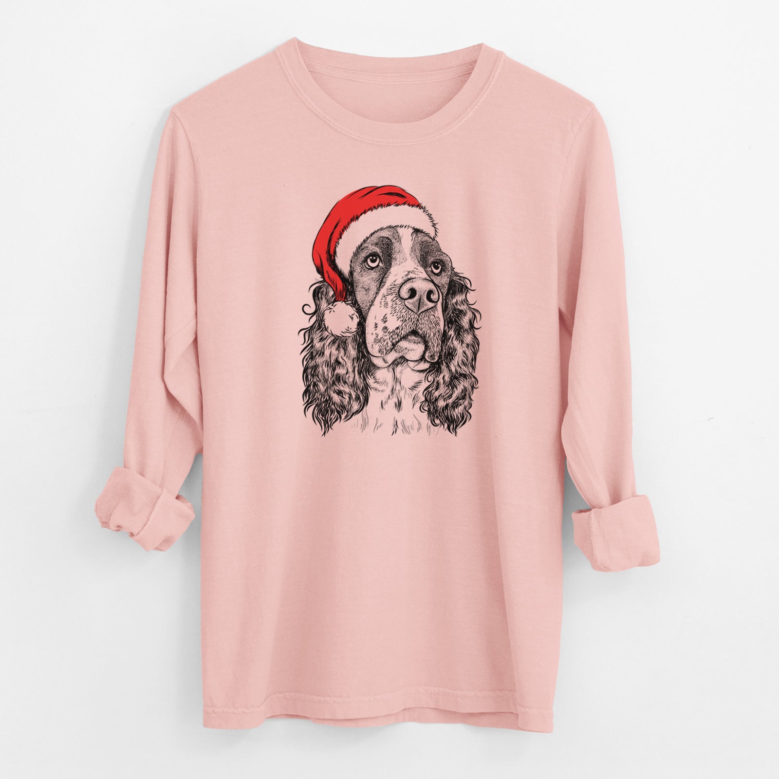 Santa Millie Mae the English Springer Spaniel - Men's Heavyweight 100% Cotton Long Sleeve