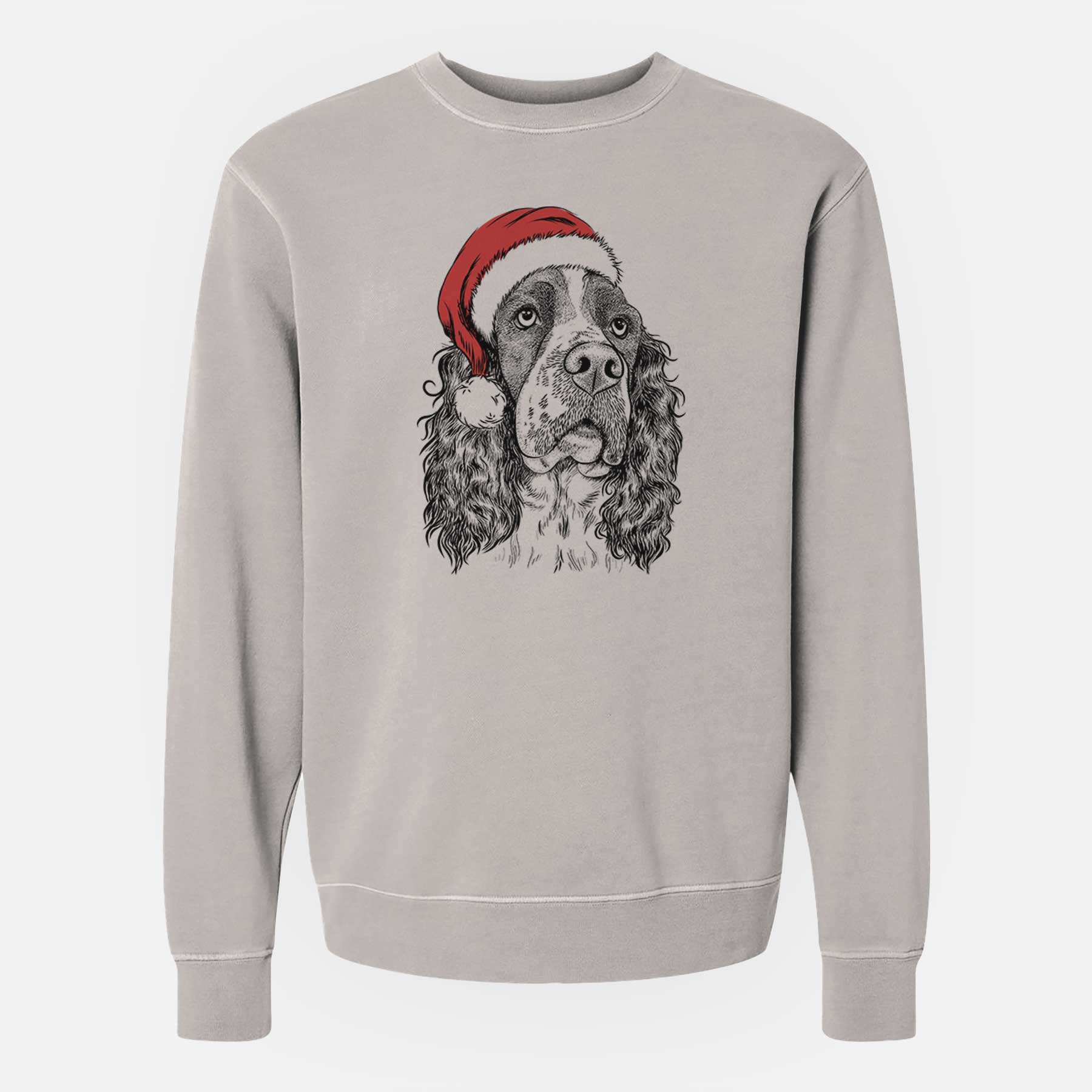 Santa Millie Mae the English Springer Spaniel - Unisex Pigment Dyed Crew Sweatshirt