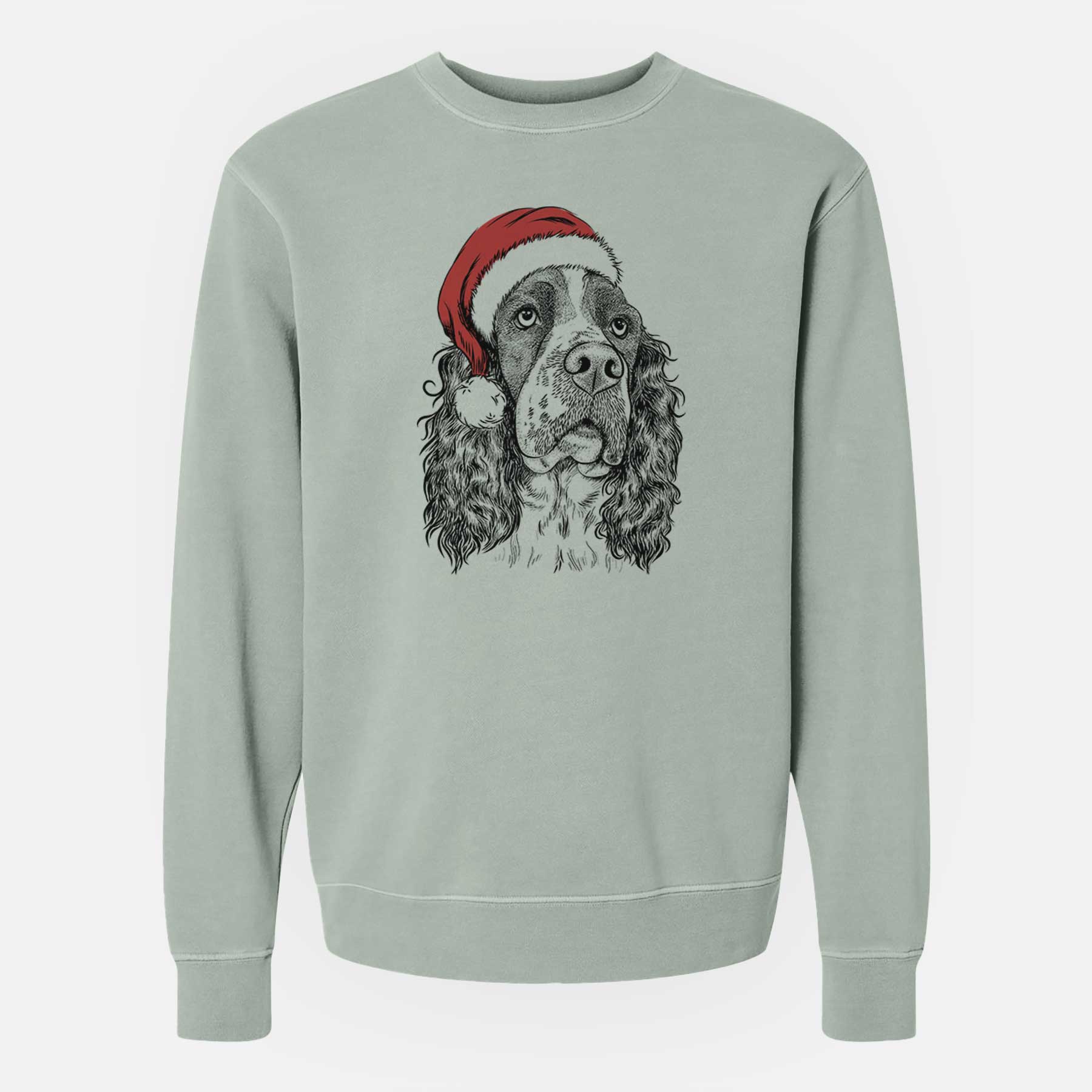 Santa Millie Mae the English Springer Spaniel - Unisex Pigment Dyed Crew Sweatshirt