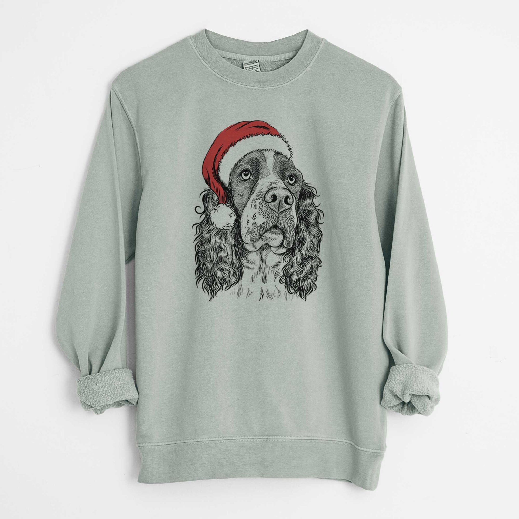 Santa Millie Mae the English Springer Spaniel - Unisex Pigment Dyed Crew Sweatshirt