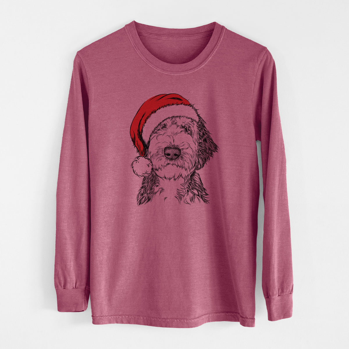 Santa Milo Fluff the Sheepadoodle - Men&#39;s Heavyweight 100% Cotton Long Sleeve