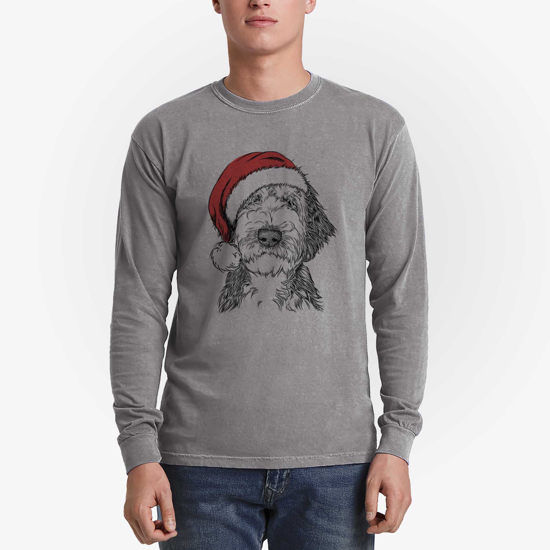 Santa Milo Fluff the Sheepadoodle - Men's Heavyweight 100% Cotton Long Sleeve