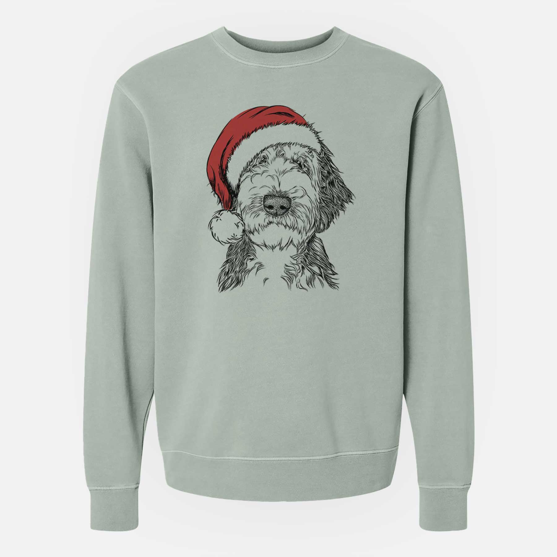 Santa Milo Fluff the Sheepadoodle - Unisex Pigment Dyed Crew Sweatshirt