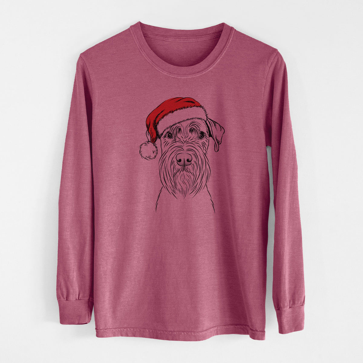 Santa Milton the Schnauzer - Men&#39;s Heavyweight 100% Cotton Long Sleeve