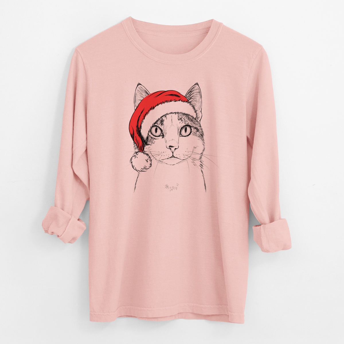 Santa Mini Griffin the Domestic Shorthair Cat - Men's Heavyweight 100% Cotton Long Sleeve