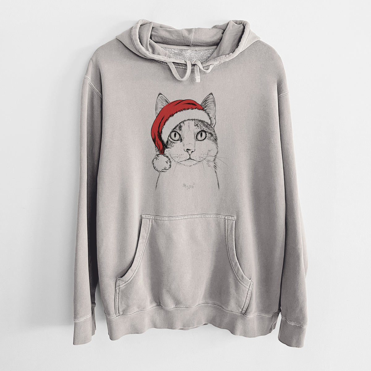 Santa Hat Mini Griffin the Domestic Shorthair Cat - Unisex Pigment Dyed Hoodie
