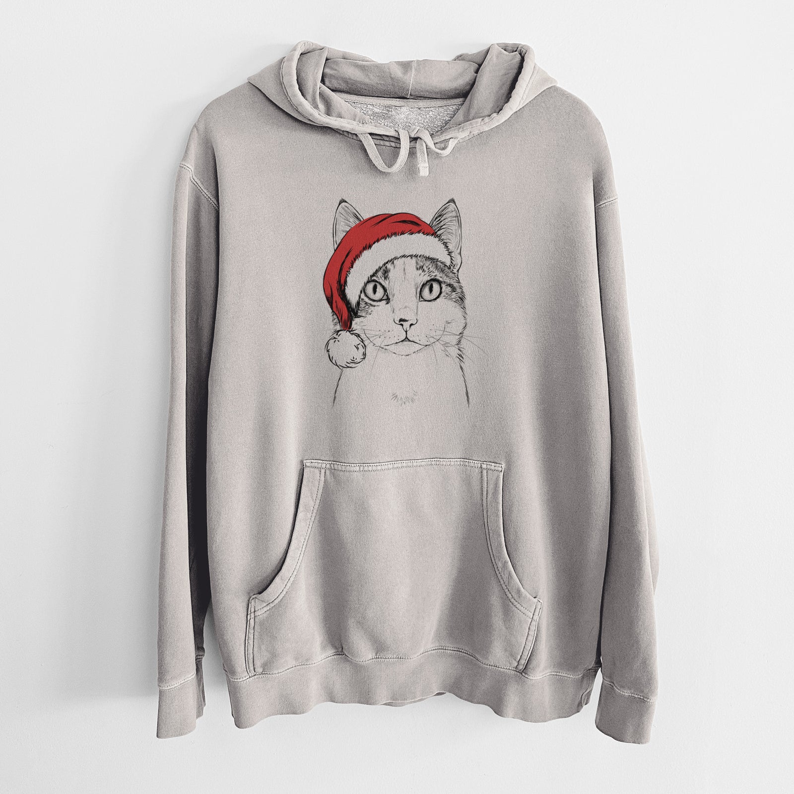 Santa Hat Mini Griffin the Domestic Shorthair Cat - Unisex Pigment Dyed Hoodie
