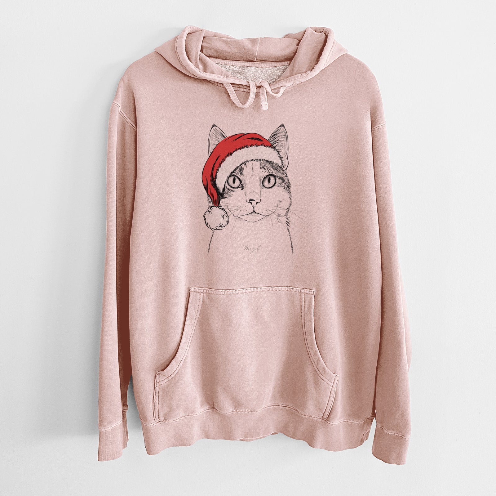 Santa Hat Mini Griffin the Domestic Shorthair Cat - Unisex Pigment Dyed Hoodie