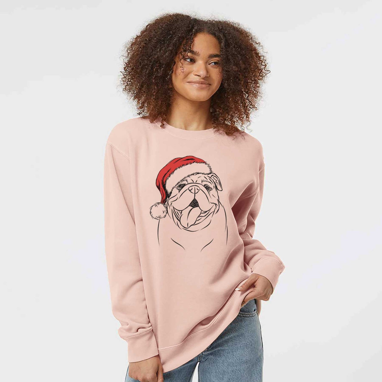 Santa Missy Moo the English Bulldog - Unisex Pigment Dyed Crew Sweatshirt