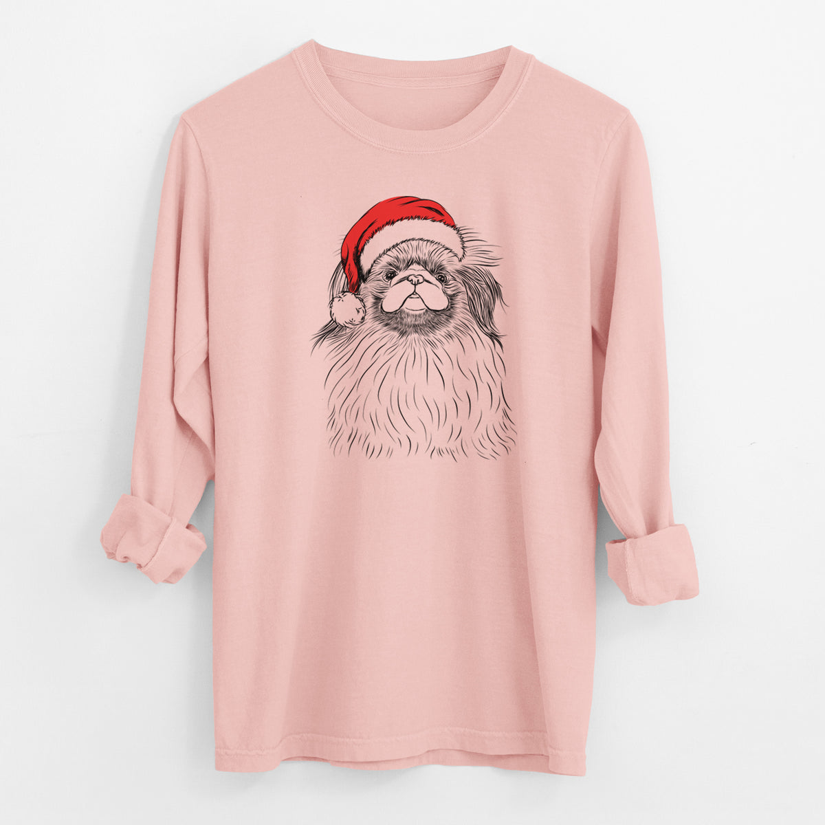 Santa Mochi the Pekingese - Men's Heavyweight 100% Cotton Long Sleeve