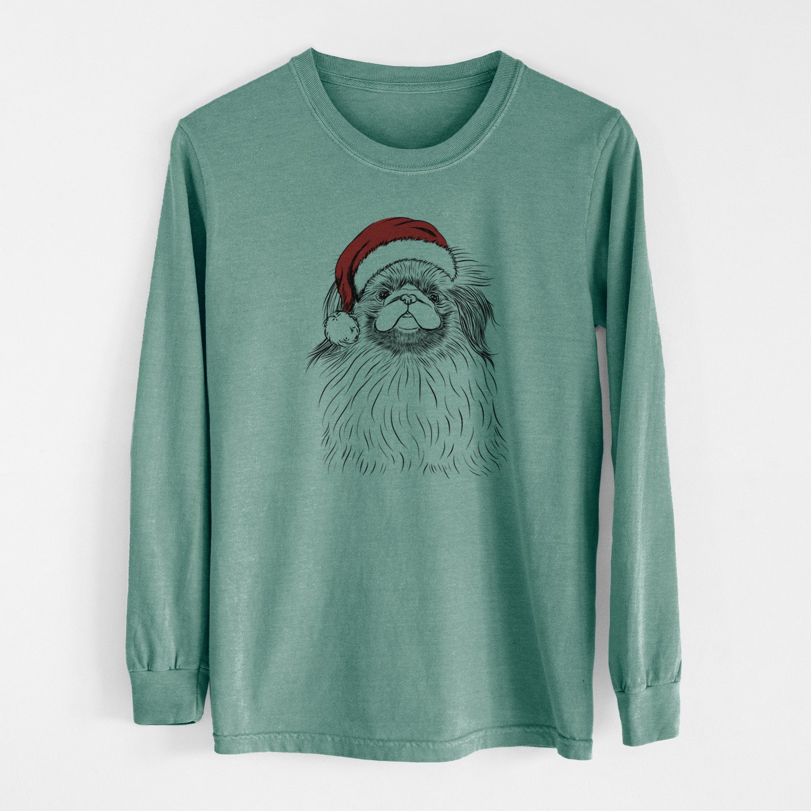 Santa Mochi the Pekingese - Men's Heavyweight 100% Cotton Long Sleeve