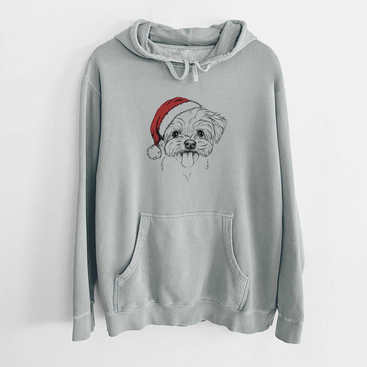 Santa Hat Mochi the Maltese - Unisex Pigment Dyed Hoodie