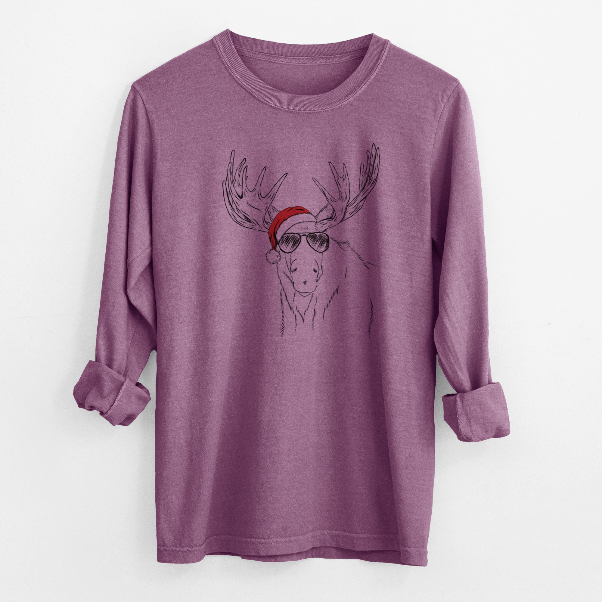 Santa Monty the Moose - Men's Heavyweight 100% Cotton Long Sleeve