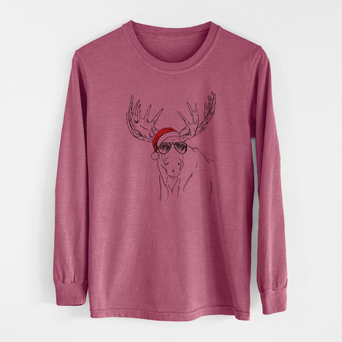 Santa Monty the Moose - Men&#39;s Heavyweight 100% Cotton Long Sleeve