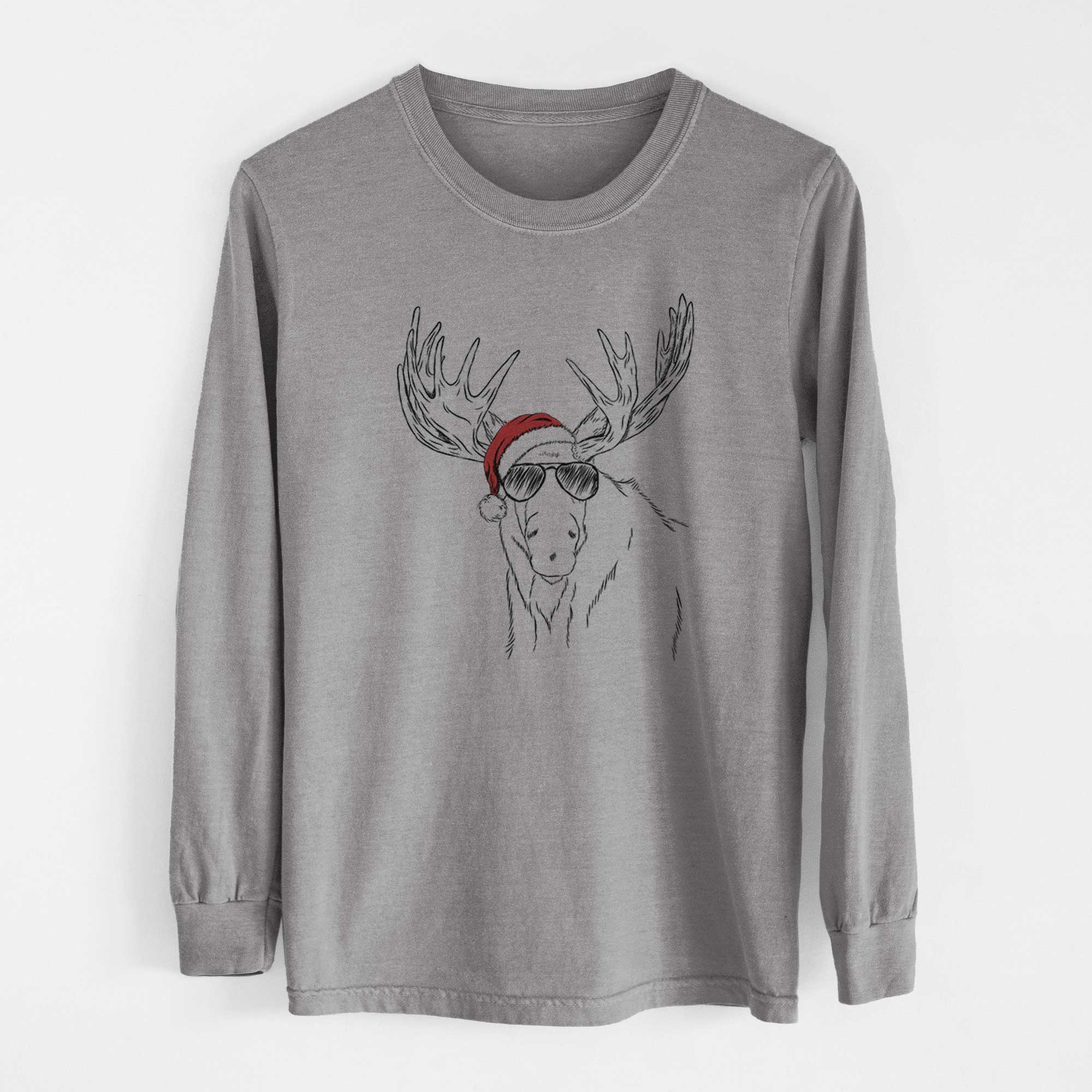 Santa Monty the Moose - Men's Heavyweight 100% Cotton Long Sleeve