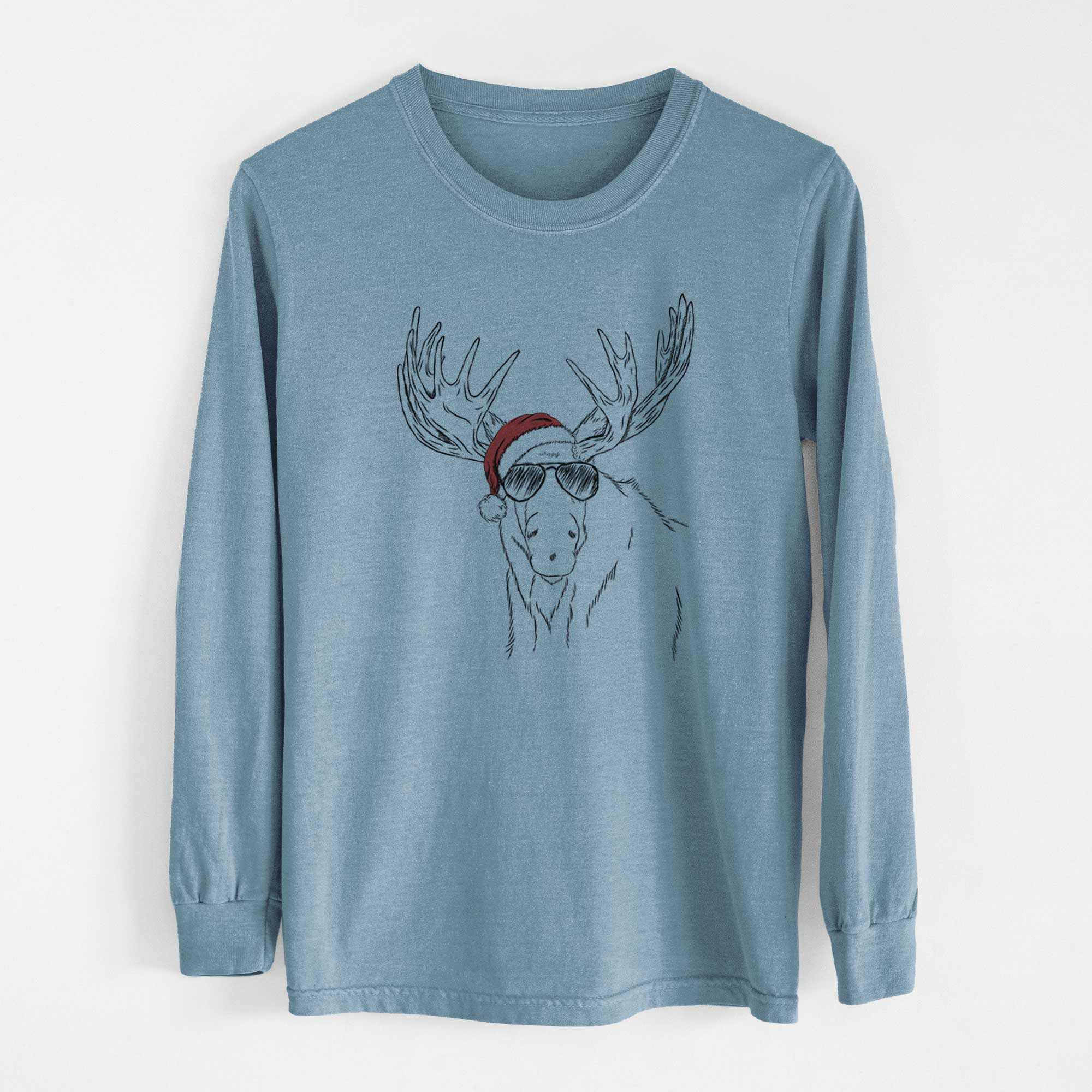 Santa Monty the Moose - Men's Heavyweight 100% Cotton Long Sleeve