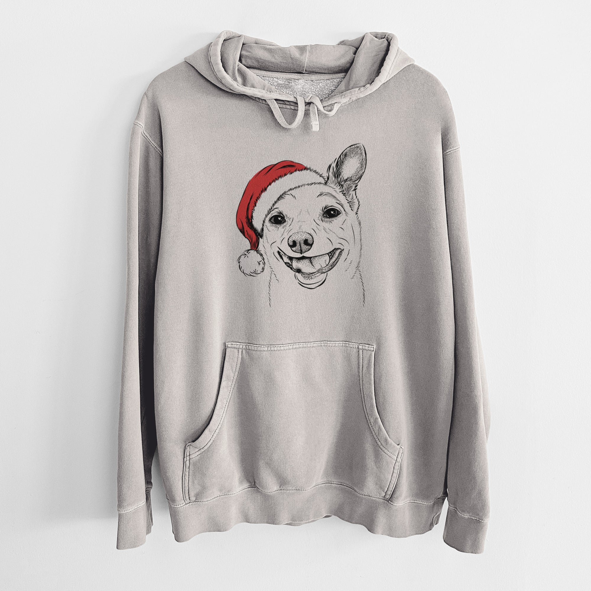 Santa Hat Mortimer the Mixed Breed - Unisex Pigment Dyed Hoodie