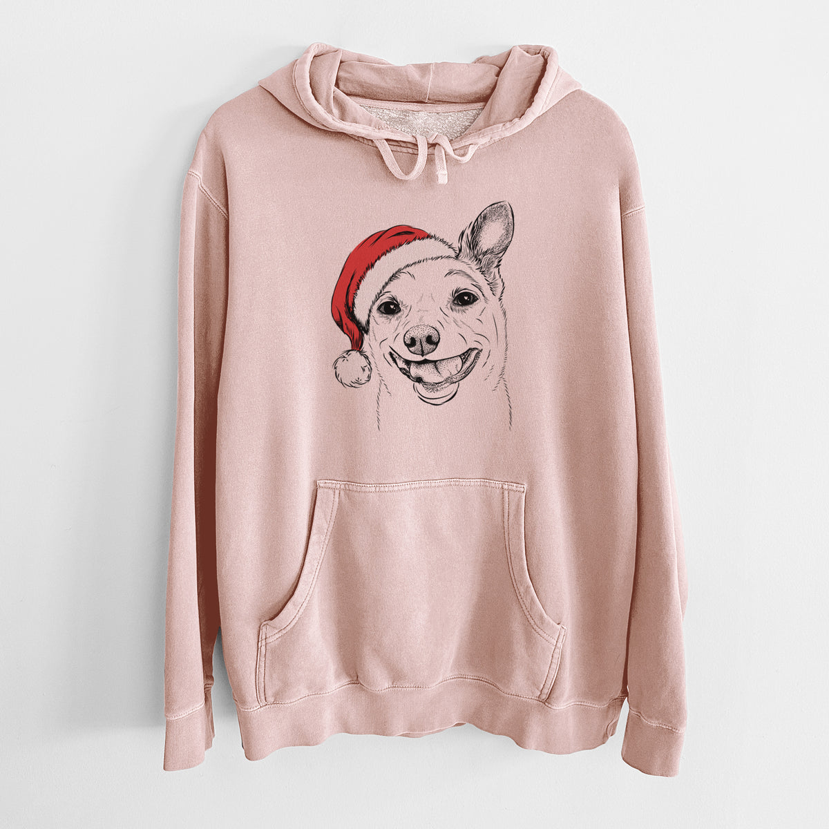 Santa Hat Mortimer the Mixed Breed - Unisex Pigment Dyed Hoodie