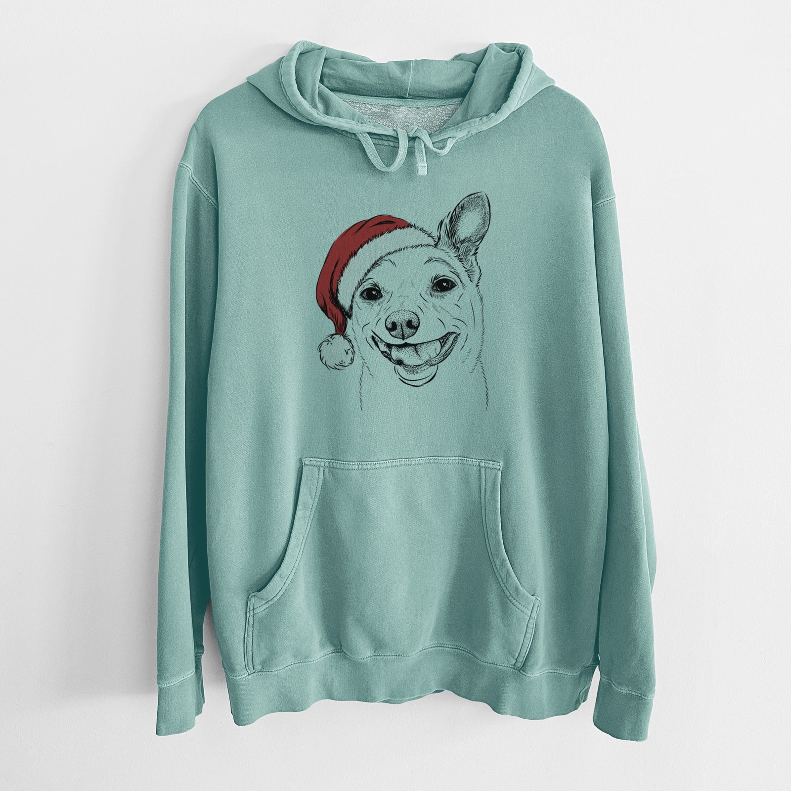 Santa Hat Mortimer the Mixed Breed - Unisex Pigment Dyed Hoodie