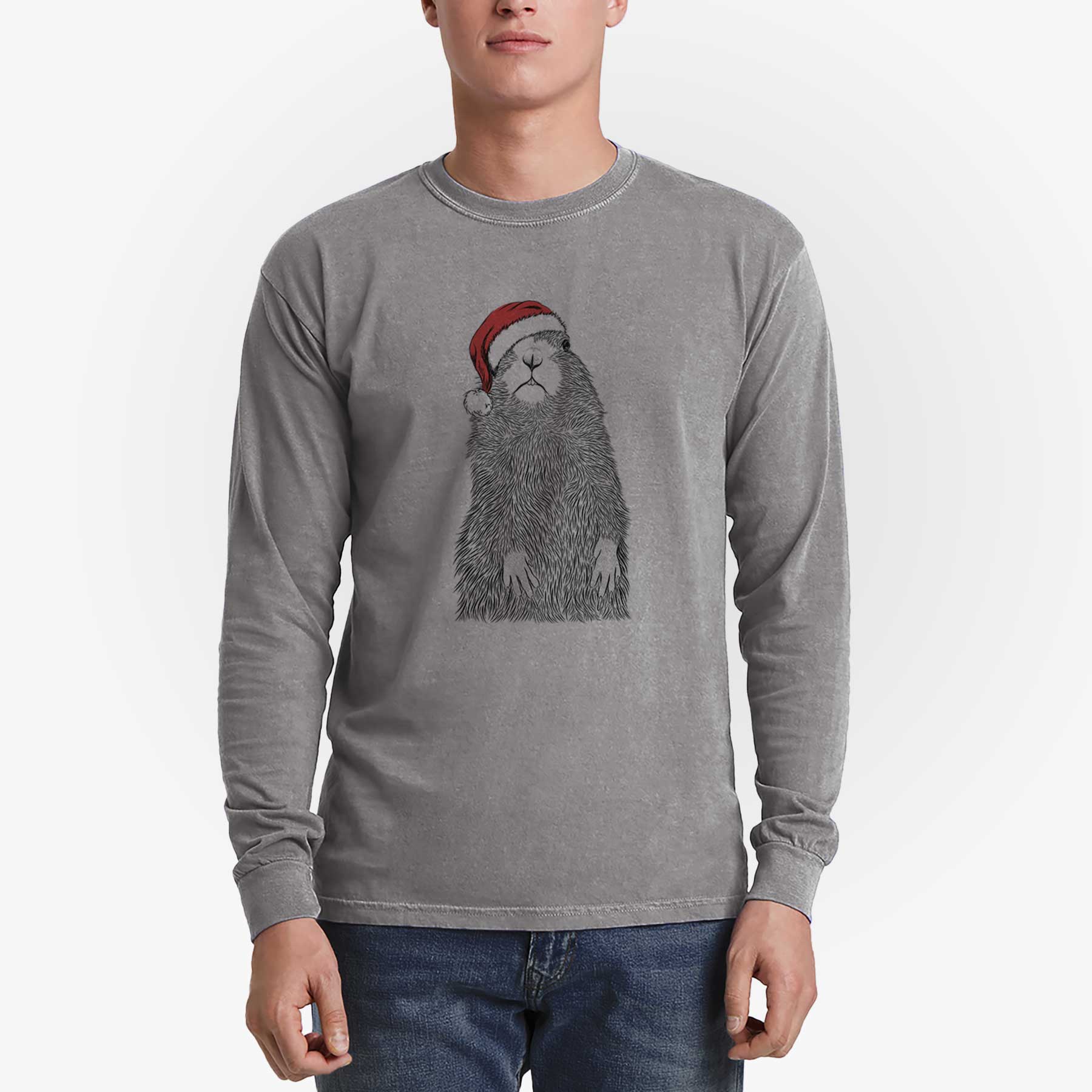 Santa Mr. Otis the Prairie Dog - Men's Heavyweight 100% Cotton Long Sleeve