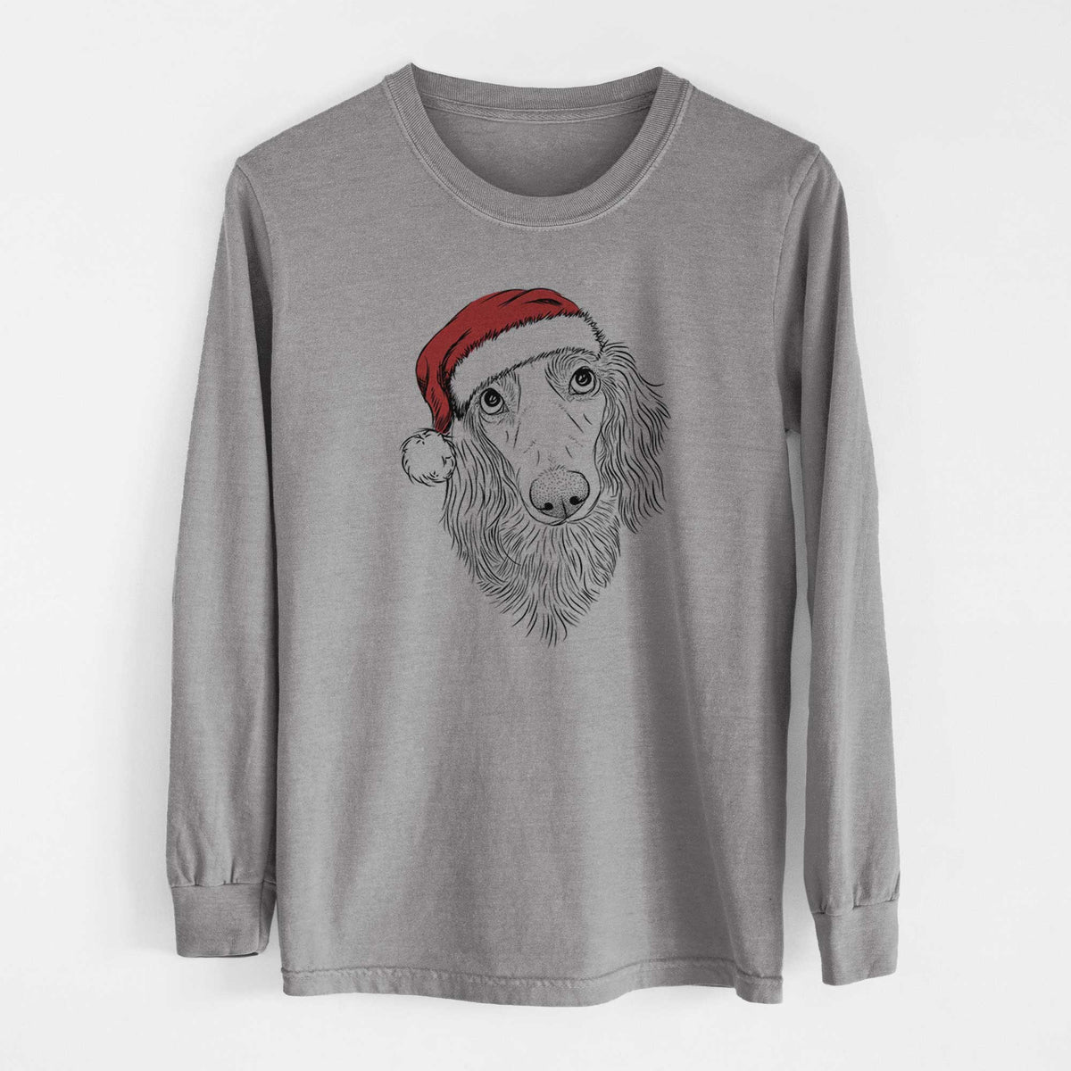 Santa Mr. Rusty the Long Haired Dachshund - Men's Heavyweight 100% Cotton Long Sleeve