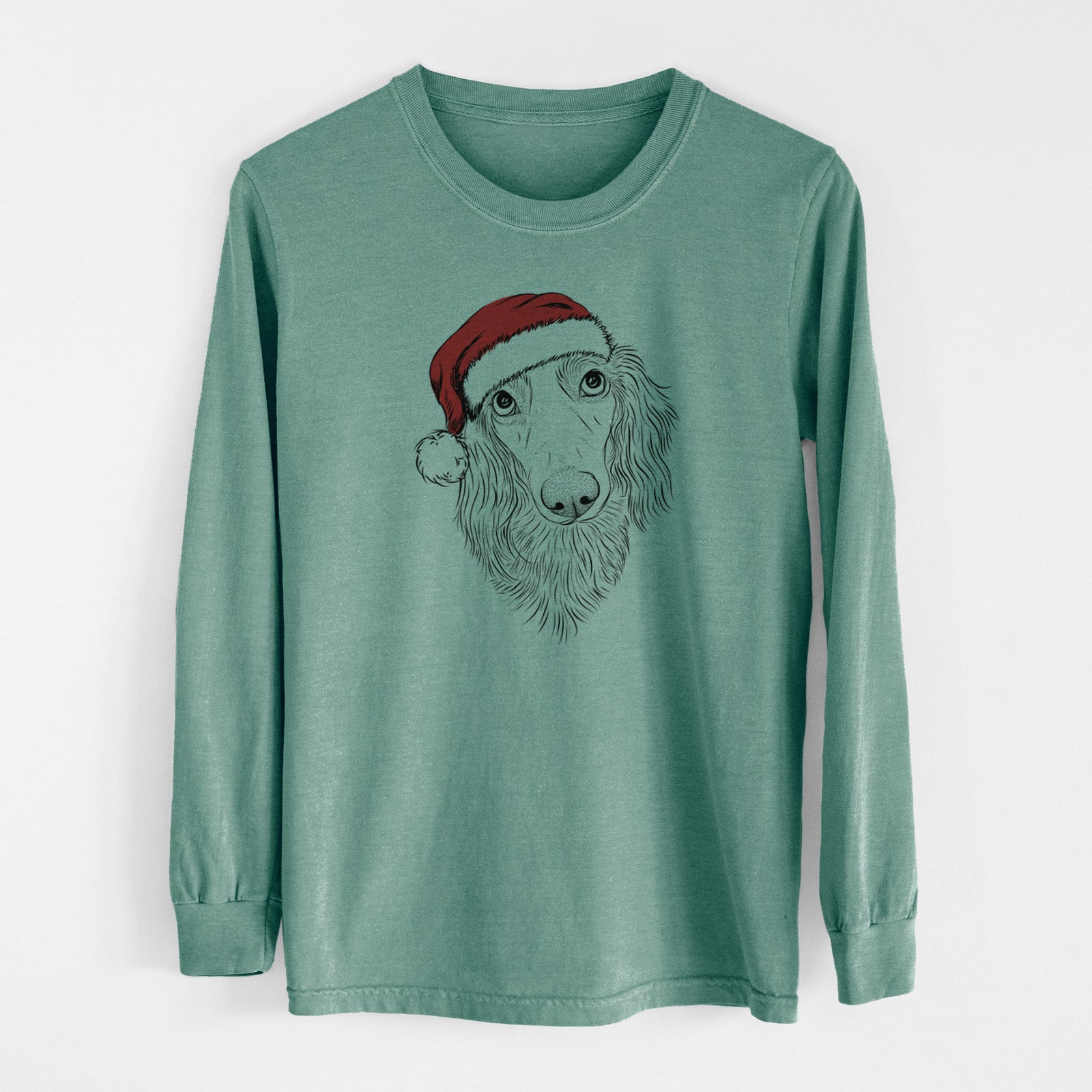 Santa Mr. Rusty the Long Haired Dachshund - Men's Heavyweight 100% Cotton Long Sleeve