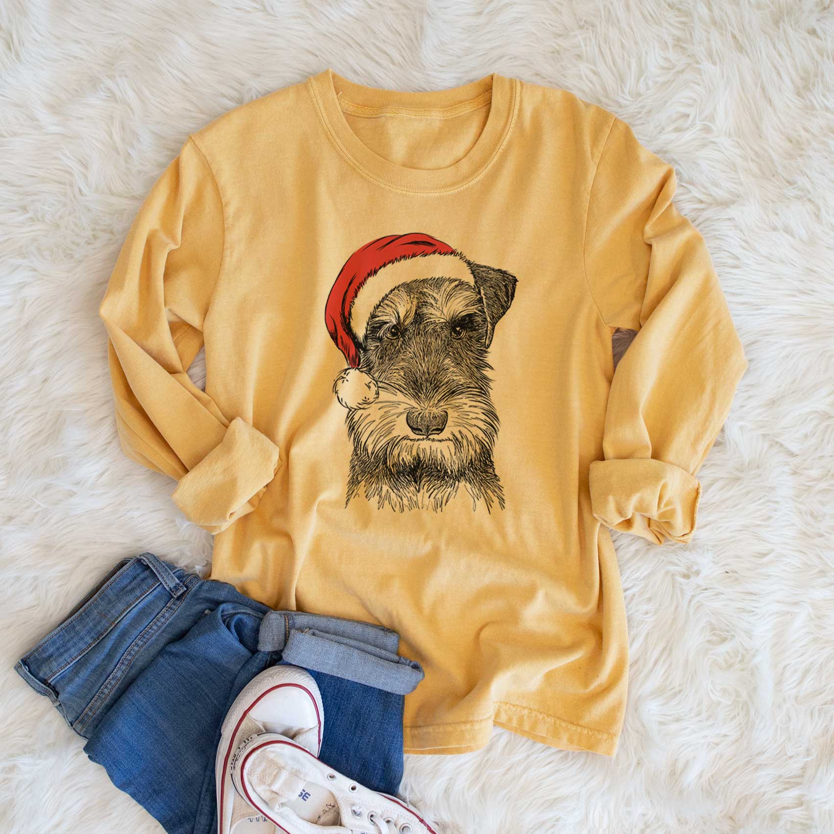 Santa Murphy the Mini Schnauzer - Men's Heavyweight 100% Cotton Long Sleeve