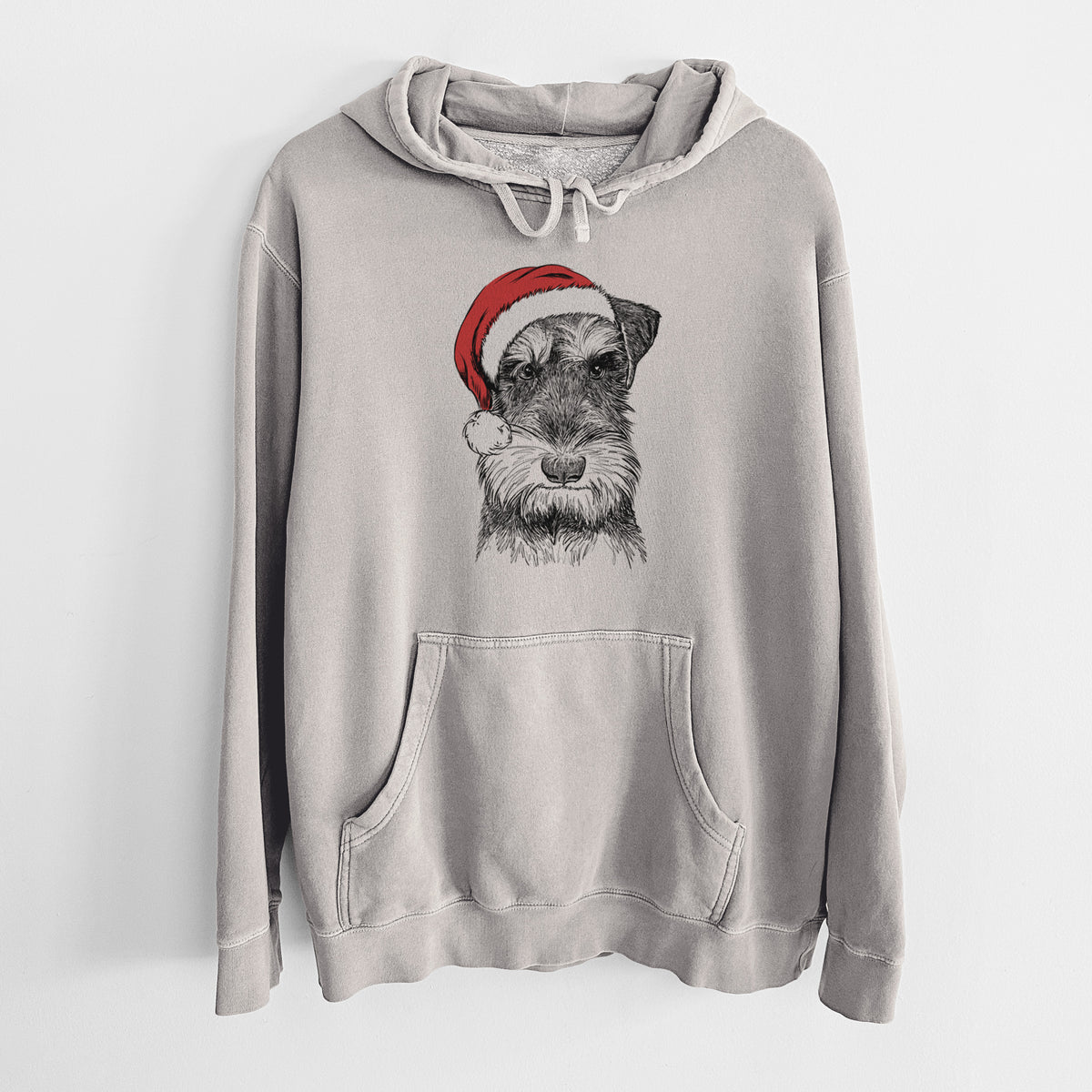 Santa Hat Murphy the Mini Schnauzer - Unisex Pigment Dyed Hoodie