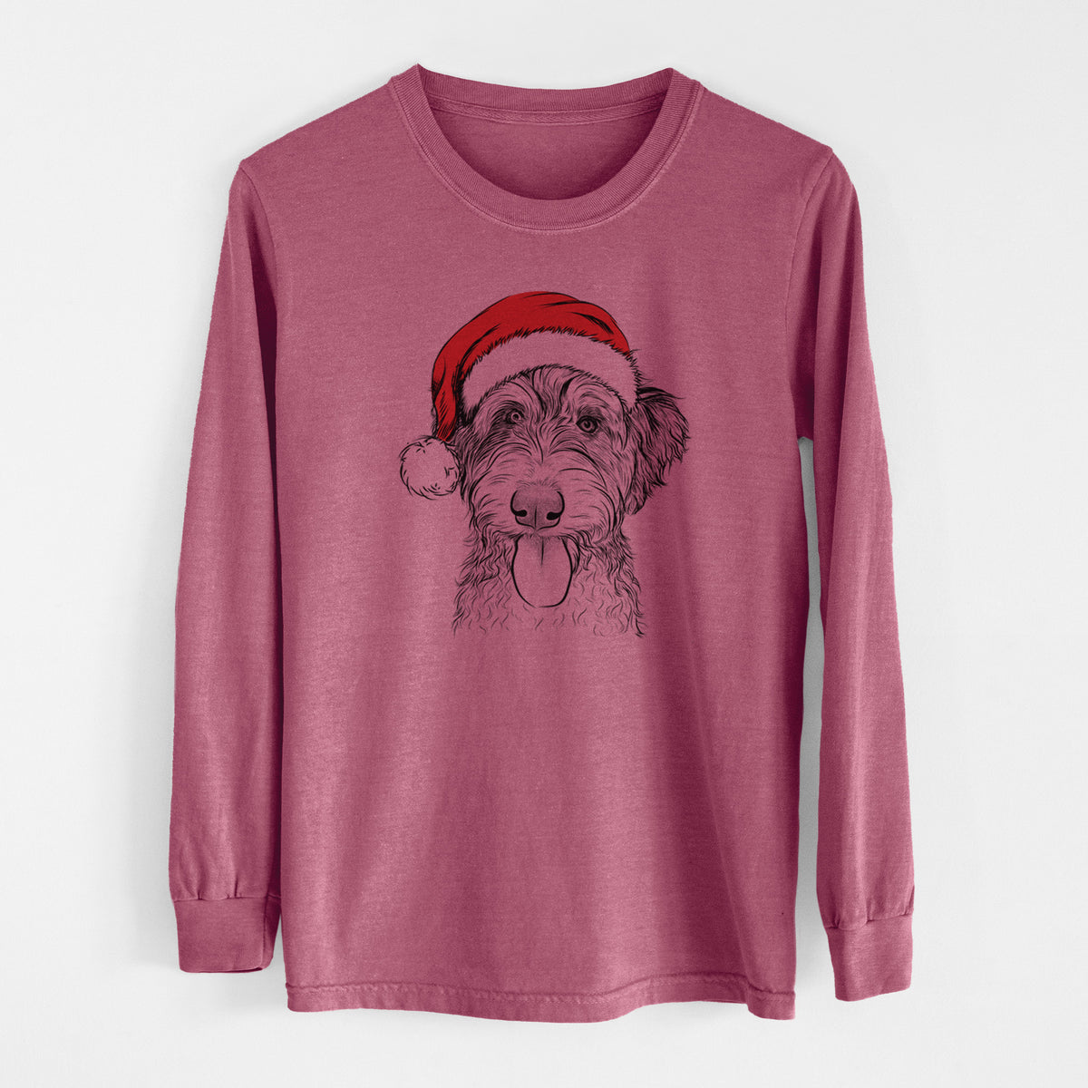 Santa Myrtle Mae the Aussiedoodle - Men&#39;s Heavyweight 100% Cotton Long Sleeve