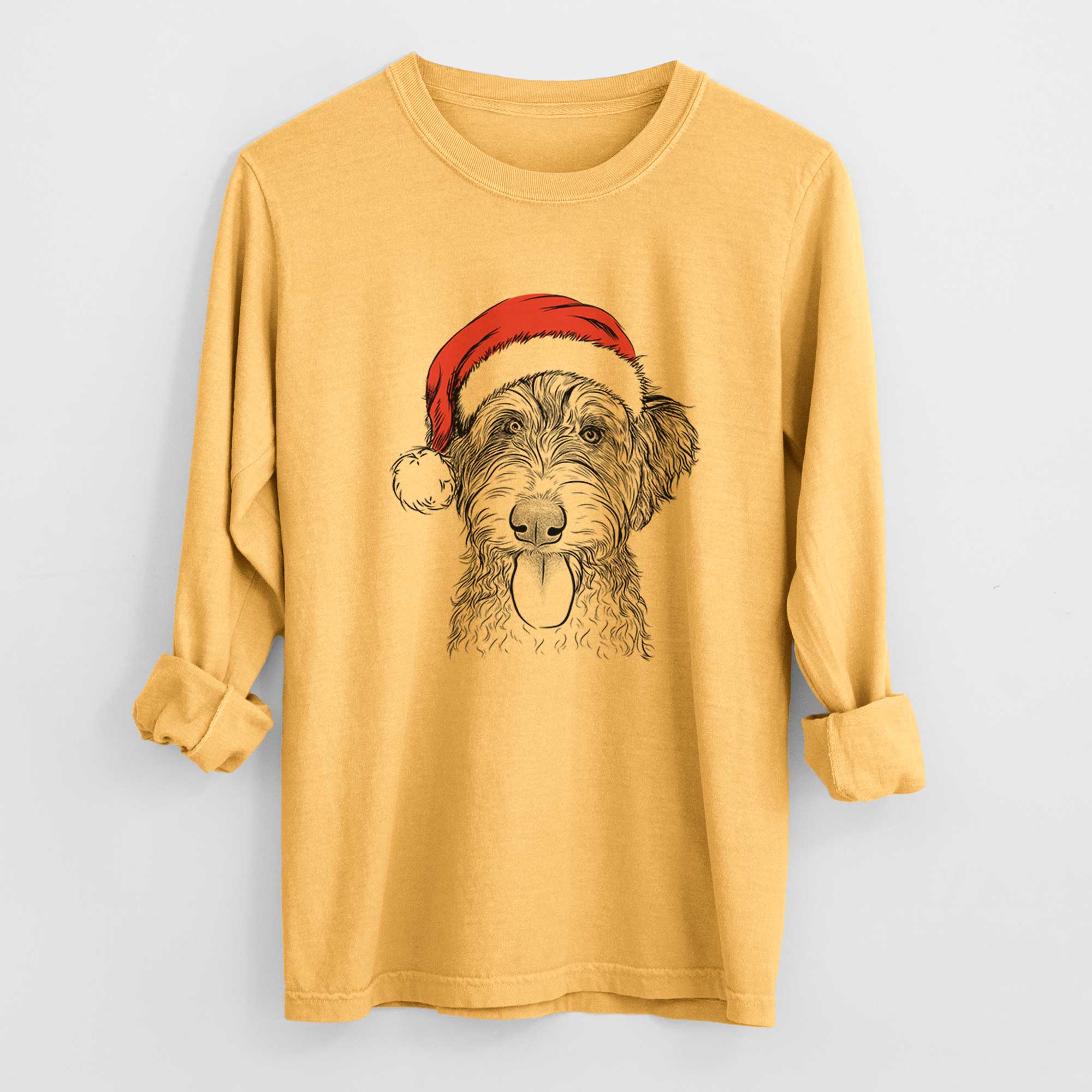 Santa Myrtle Mae the Aussiedoodle - Men's Heavyweight 100% Cotton Long Sleeve