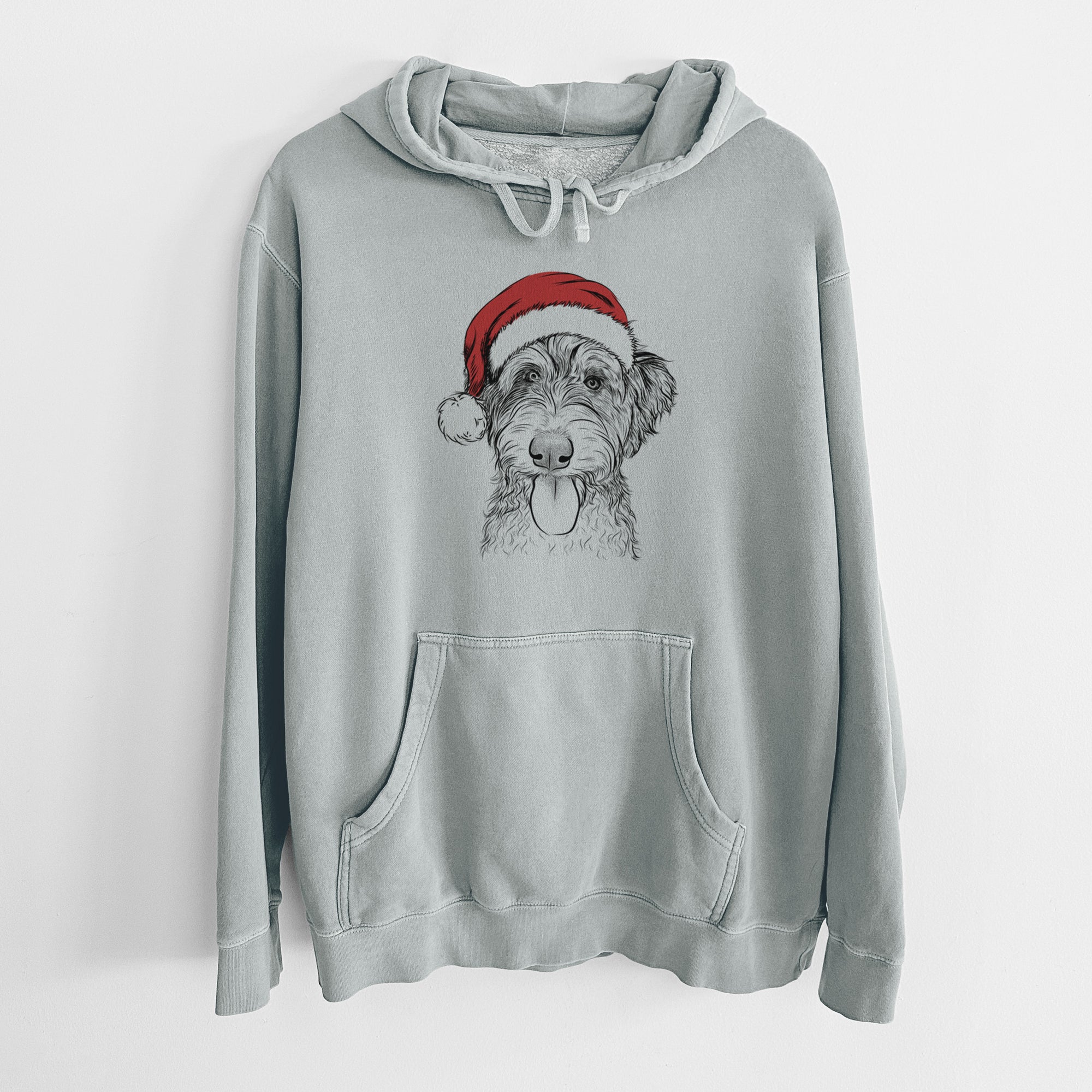 Santa Hat Myrtle Mae the Aussiedoodle - Unisex Pigment Dyed Hoodie