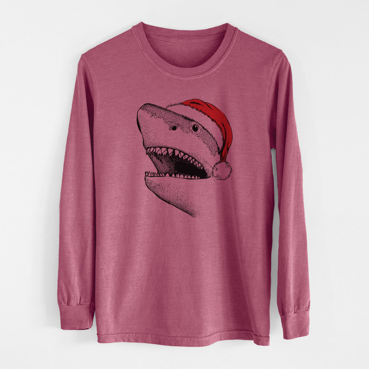 Santa Nado the Great White Shark - Men&#39;s Heavyweight 100% Cotton Long Sleeve