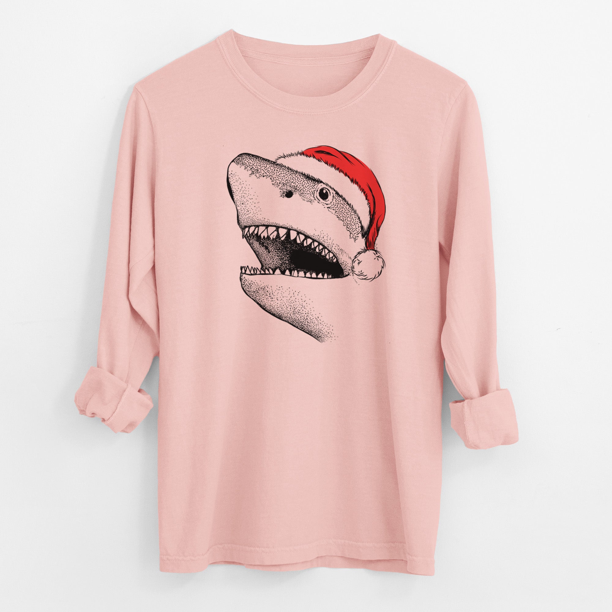 Santa Nado the Great White Shark - Men's Heavyweight 100% Cotton Long Sleeve