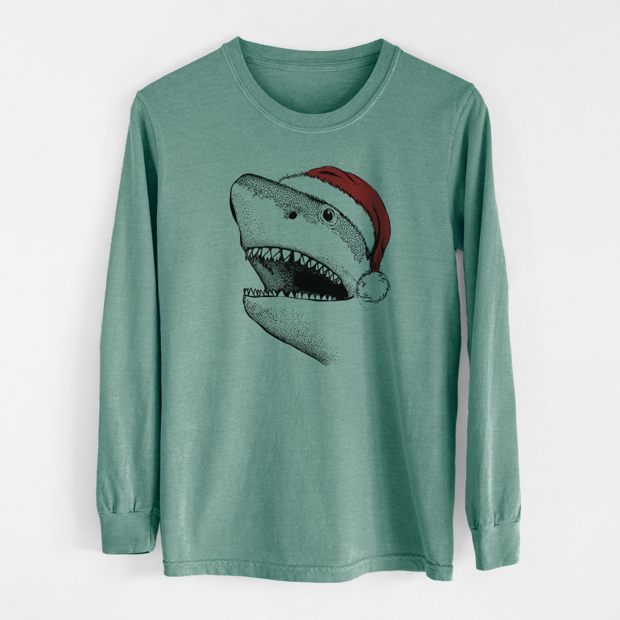 Santa Nado the Great White Shark - Men's Heavyweight 100% Cotton Long Sleeve