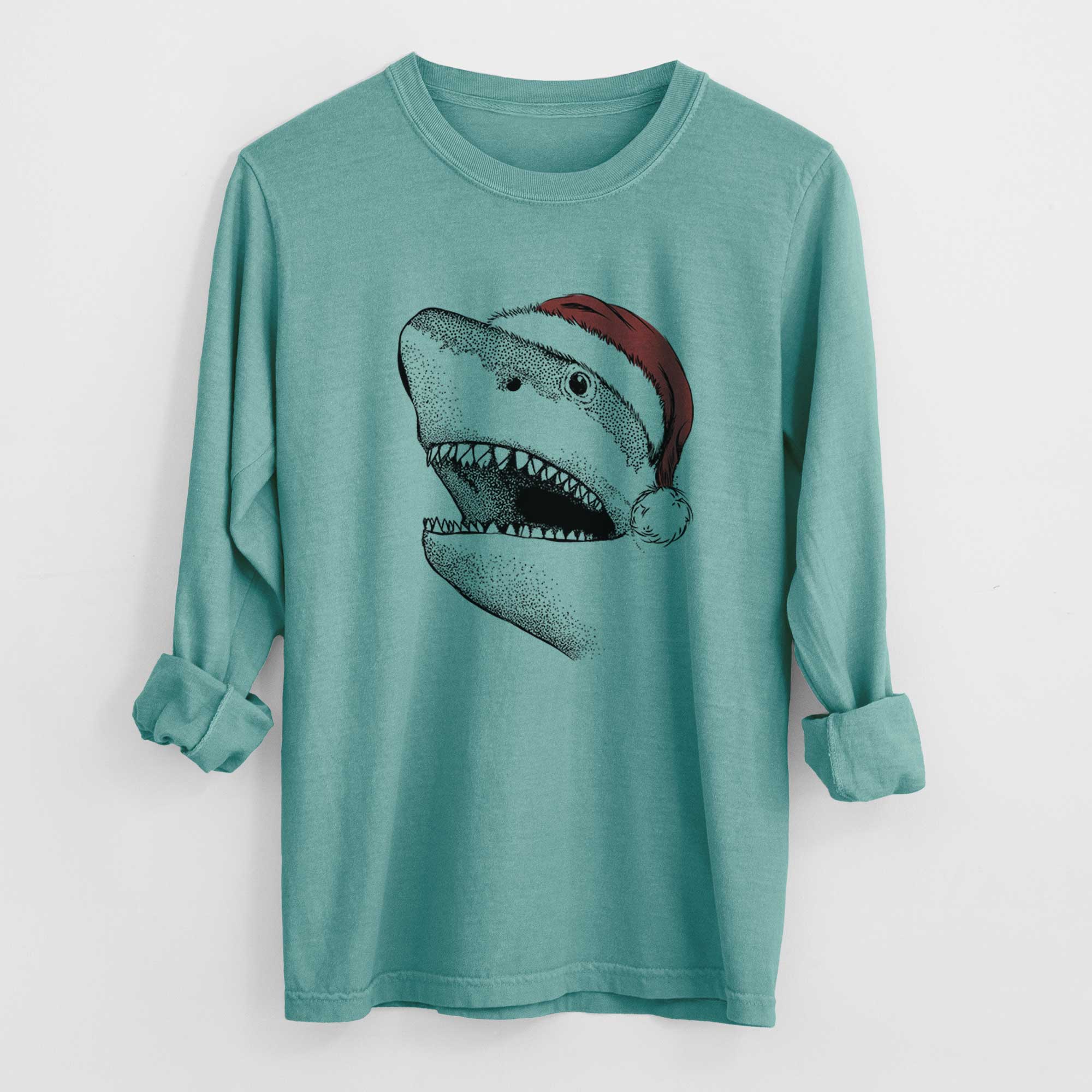 Santa Nado the Great White Shark - Men's Heavyweight 100% Cotton Long Sleeve