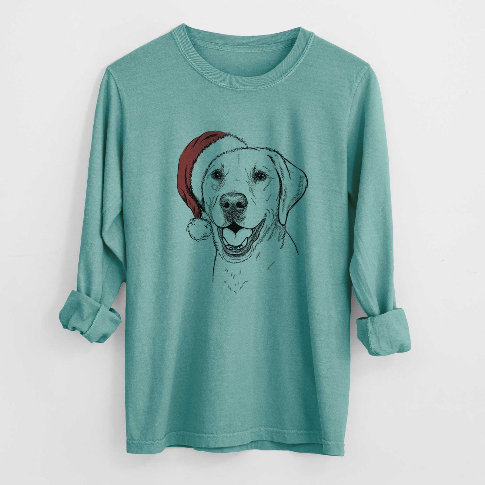 Santa Nate the Labrador Retriever - Men's Heavyweight 100% Cotton Long Sleeve